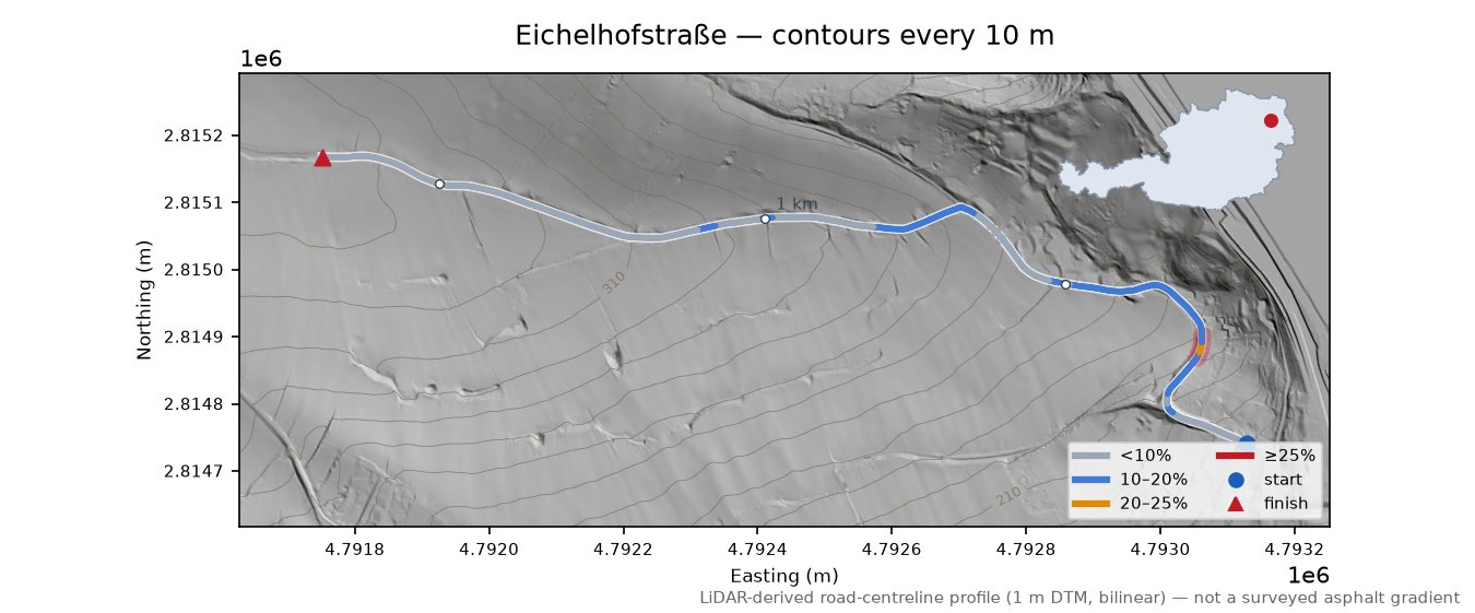 Eichelhofstraße LiDAR hillshade map with contours