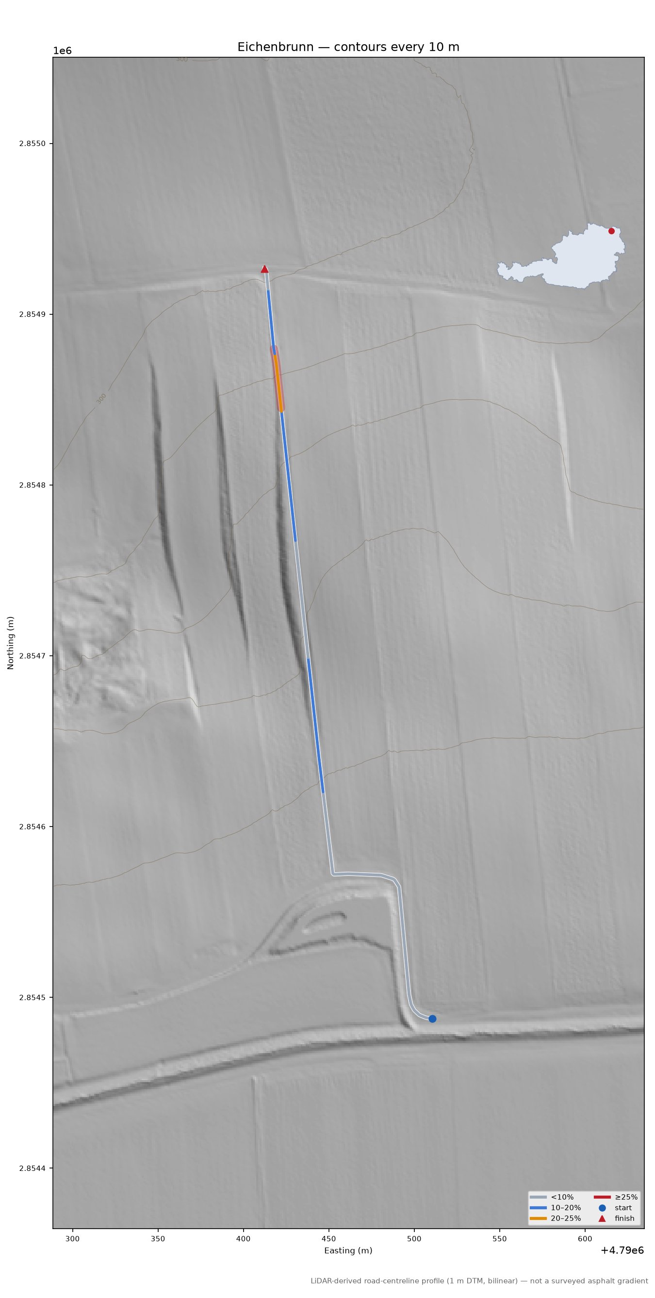 Eichenbrunn LiDAR hillshade map with contours