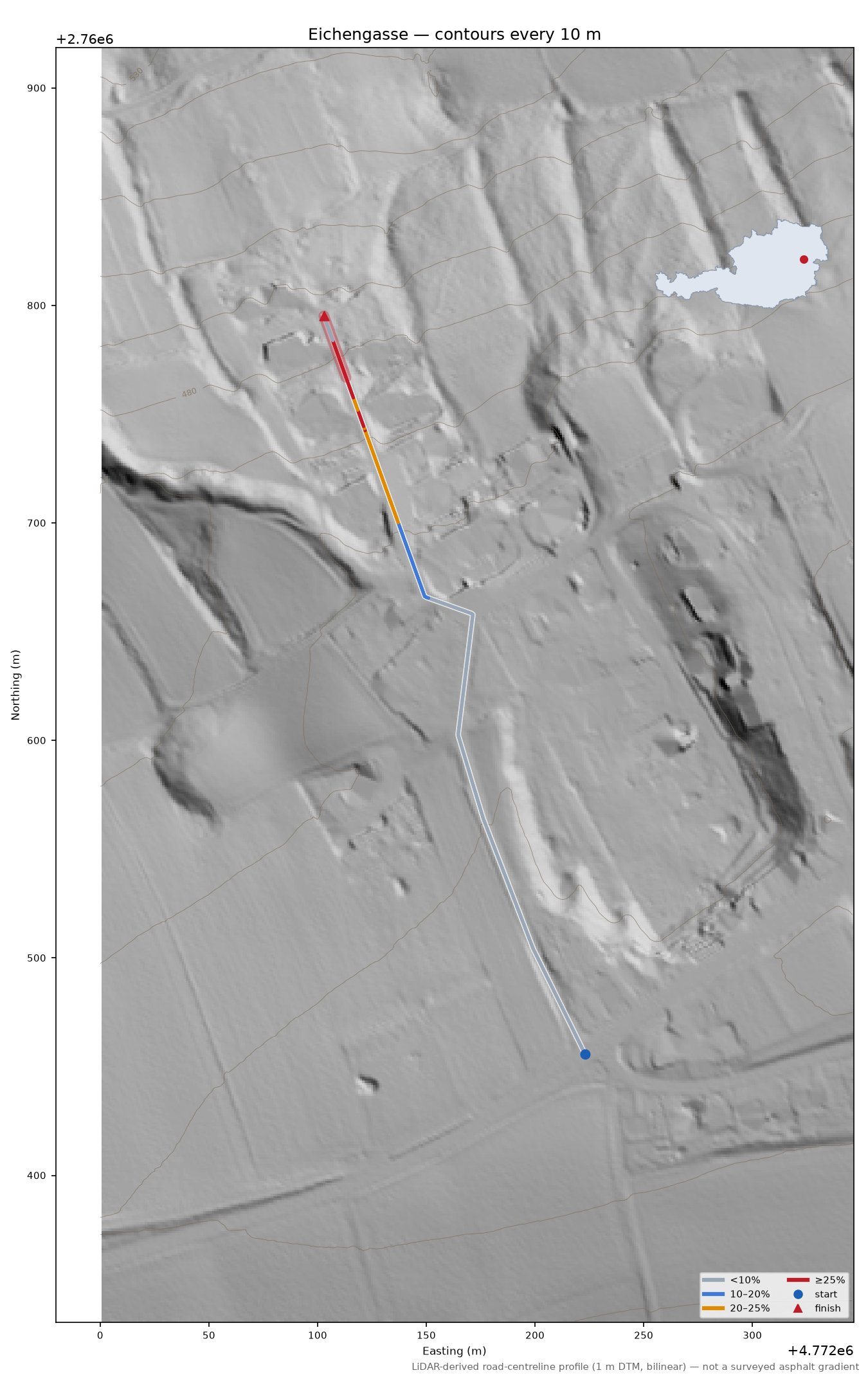 Eichengasse LiDAR hillshade map with contours