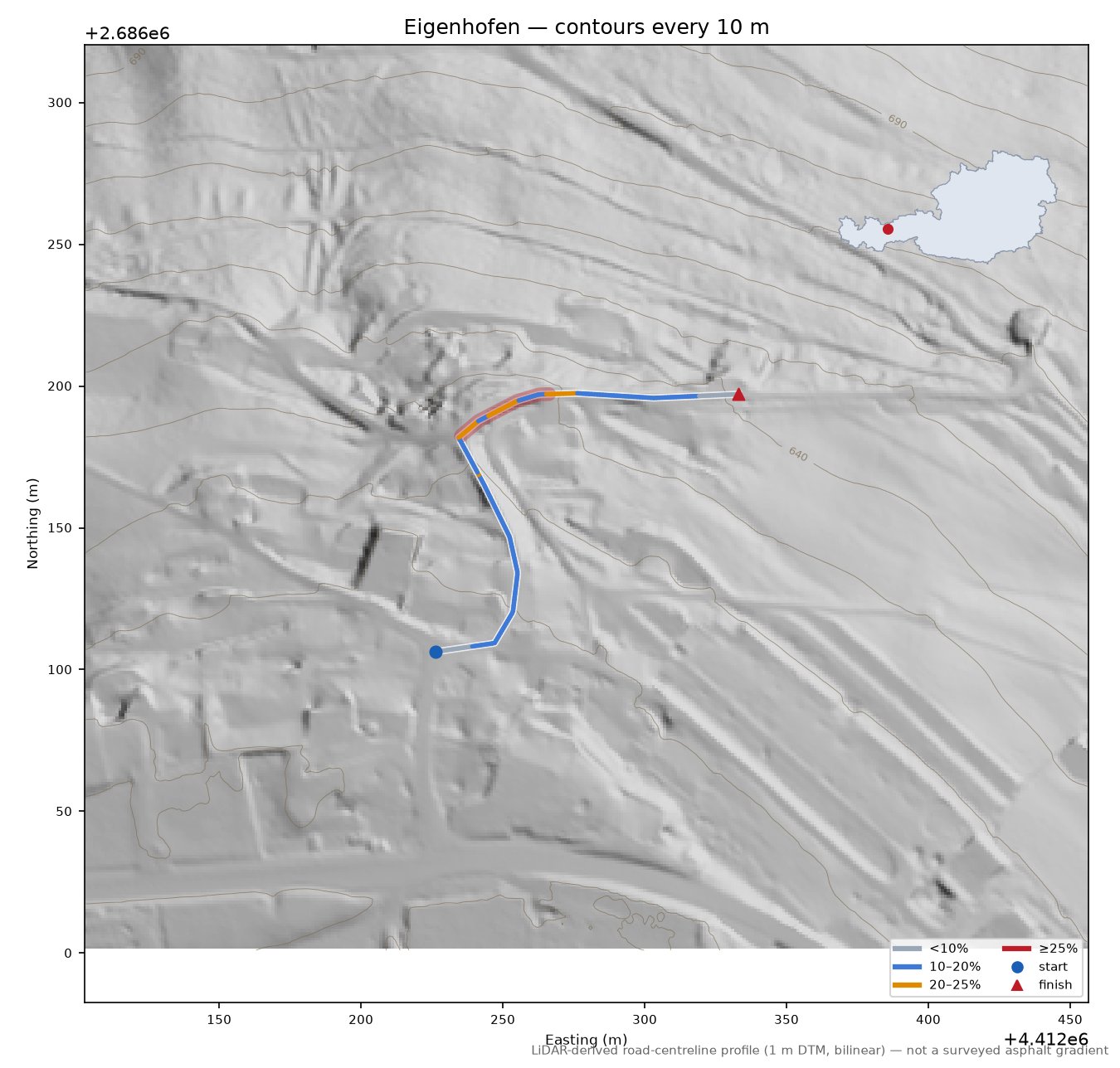 Eigenhofen LiDAR hillshade map with contours