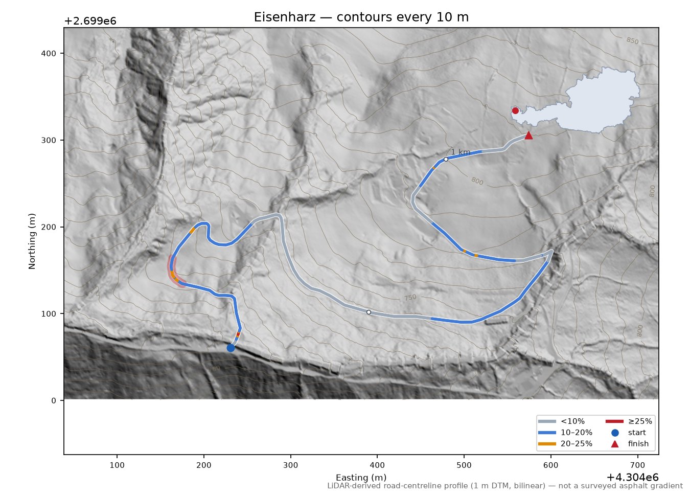 Eisenharz LiDAR hillshade map with contours