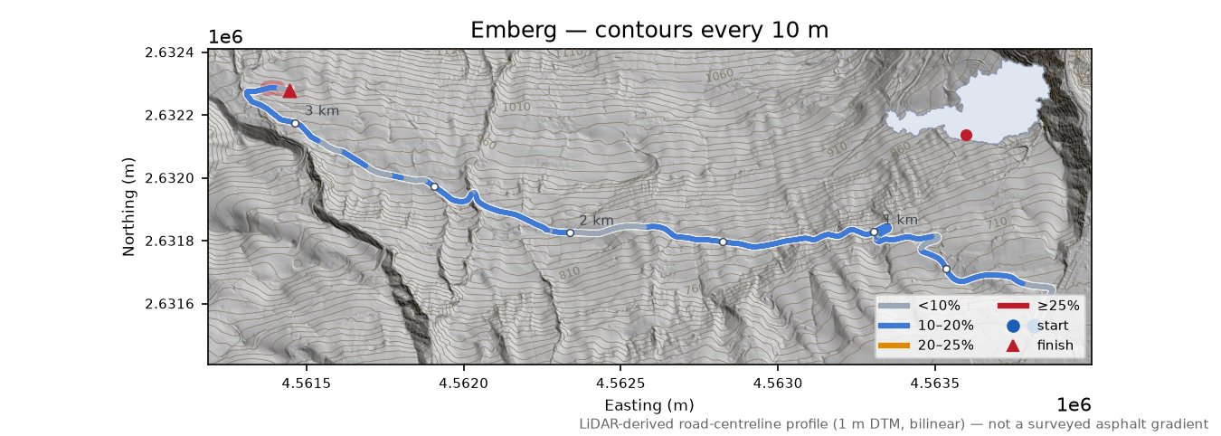 Emberg LiDAR hillshade map with contours