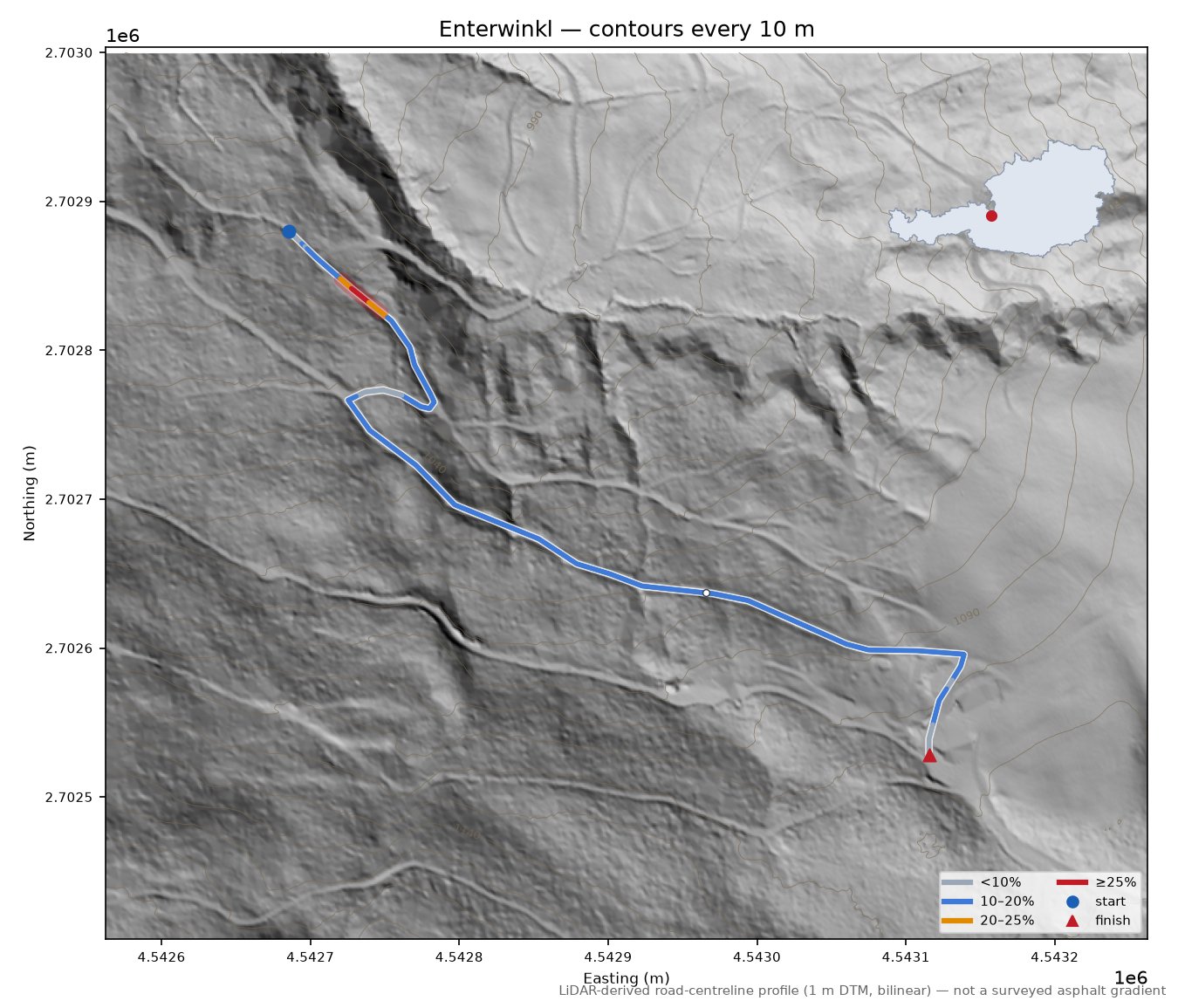 Enterwinkl LiDAR hillshade map with contours