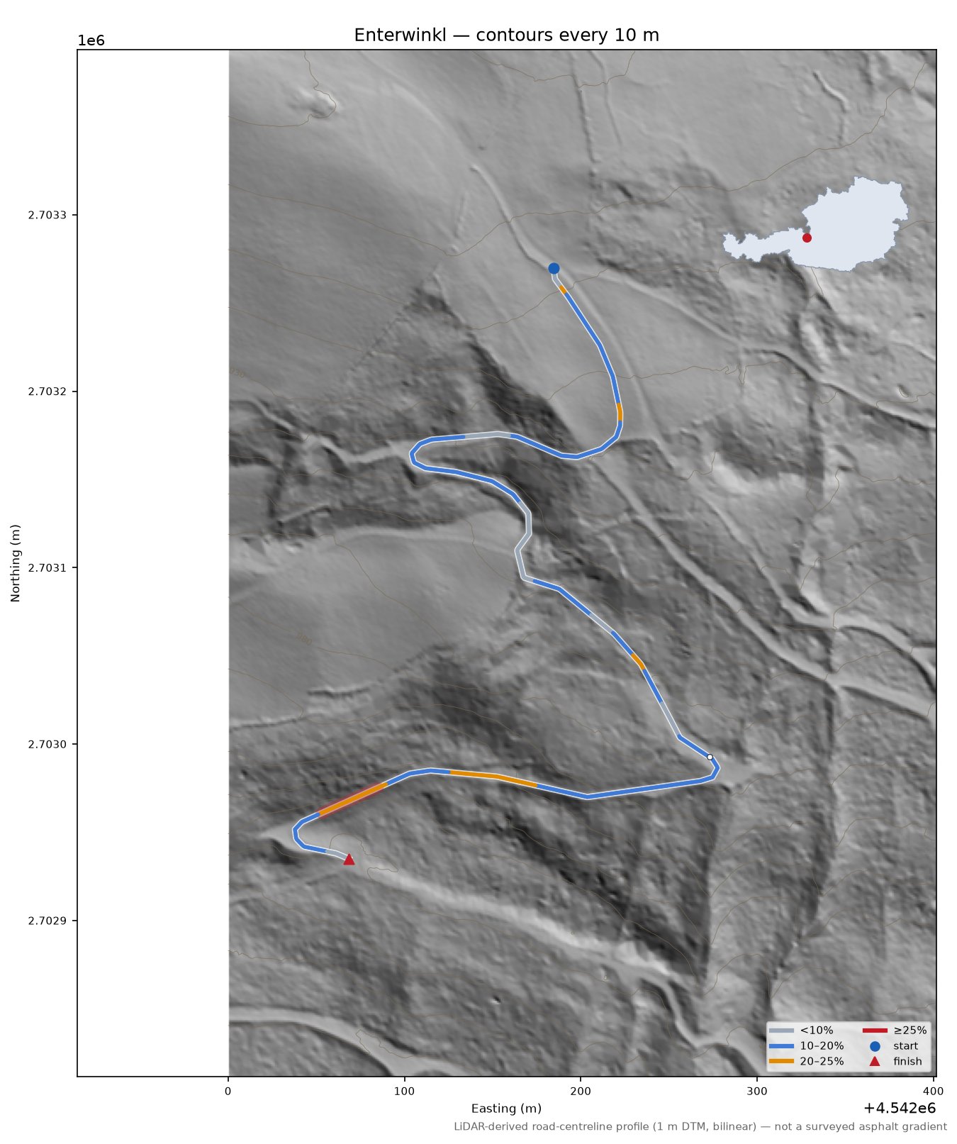 Enterwinkl LiDAR hillshade map with contours