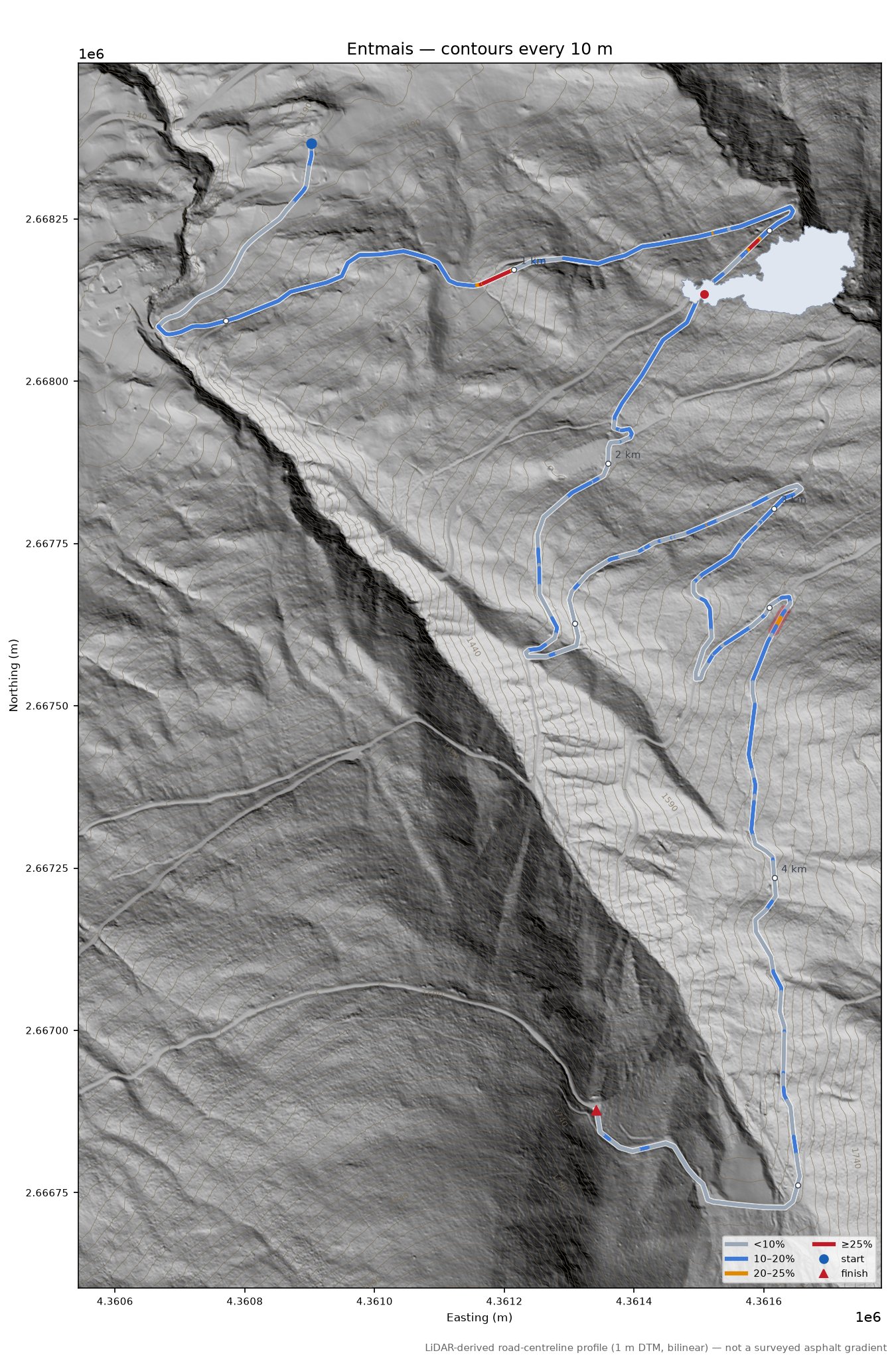 Entmais LiDAR hillshade map with contours