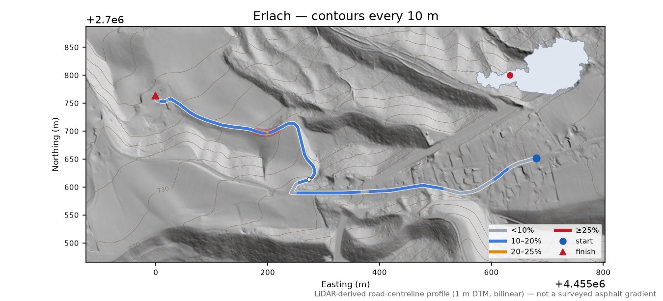 Erlach LiDAR hillshade map with contours
