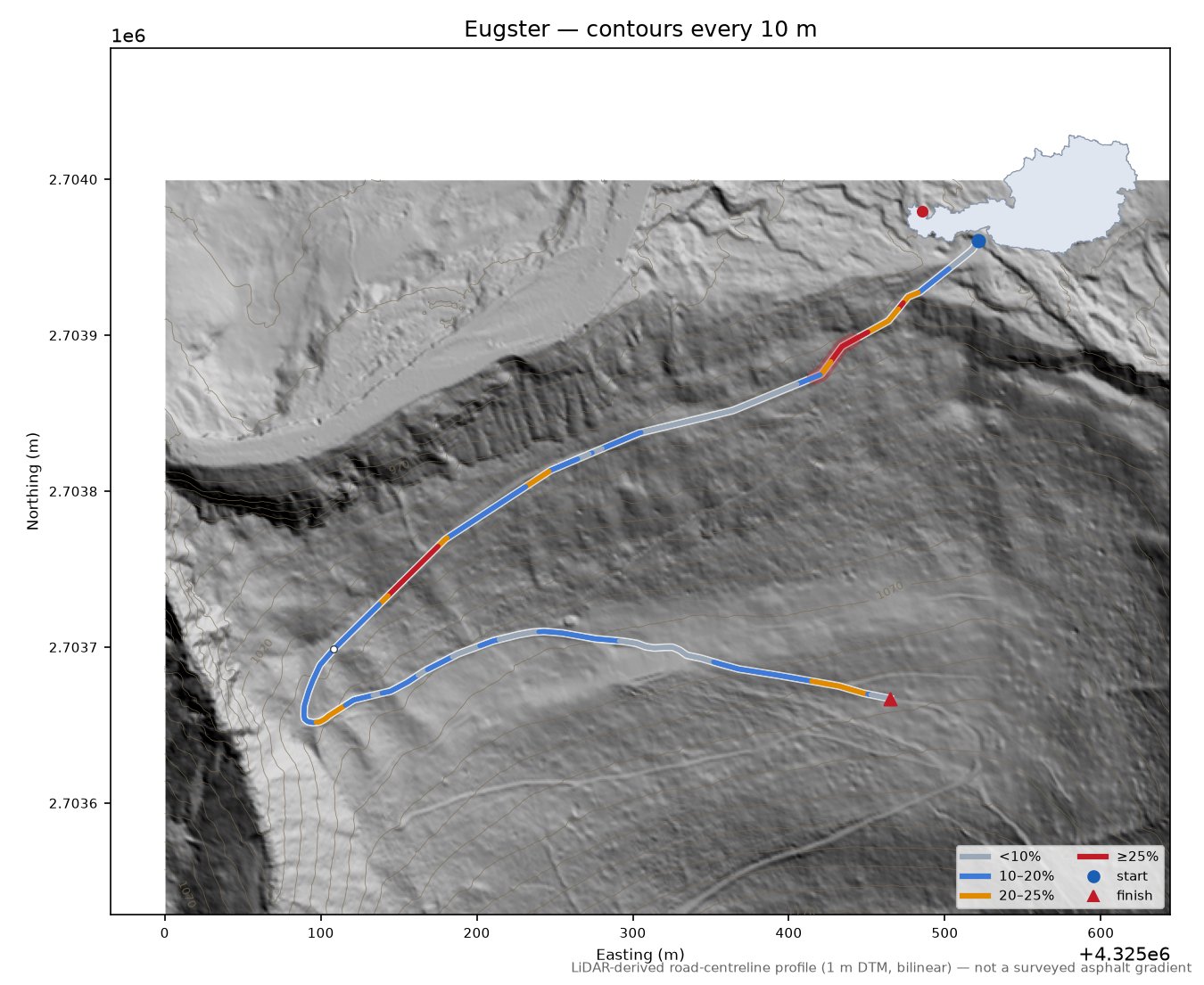 Eugster LiDAR hillshade map with contours