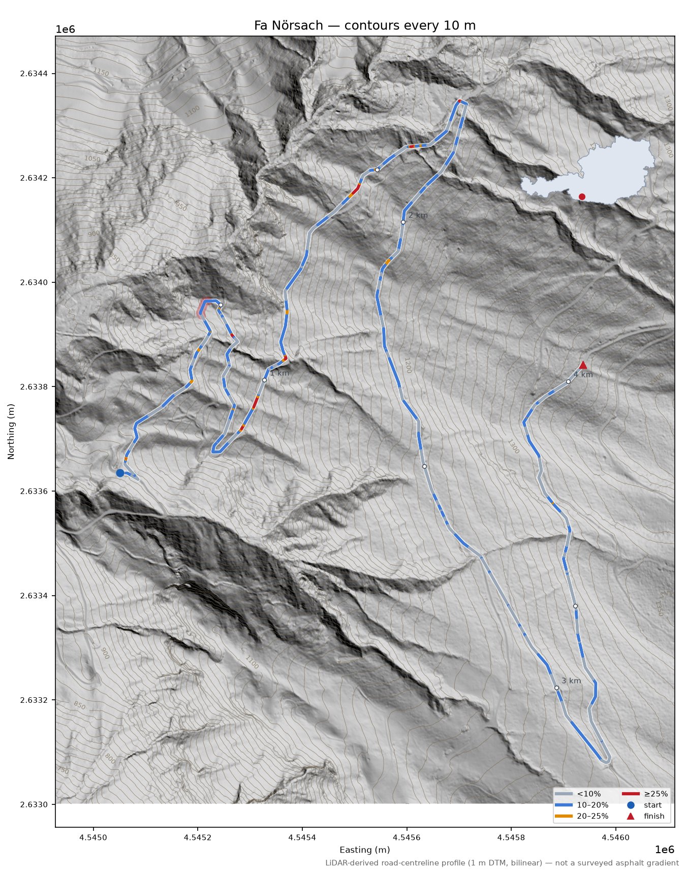 Fa Nörsach LiDAR hillshade map with contours