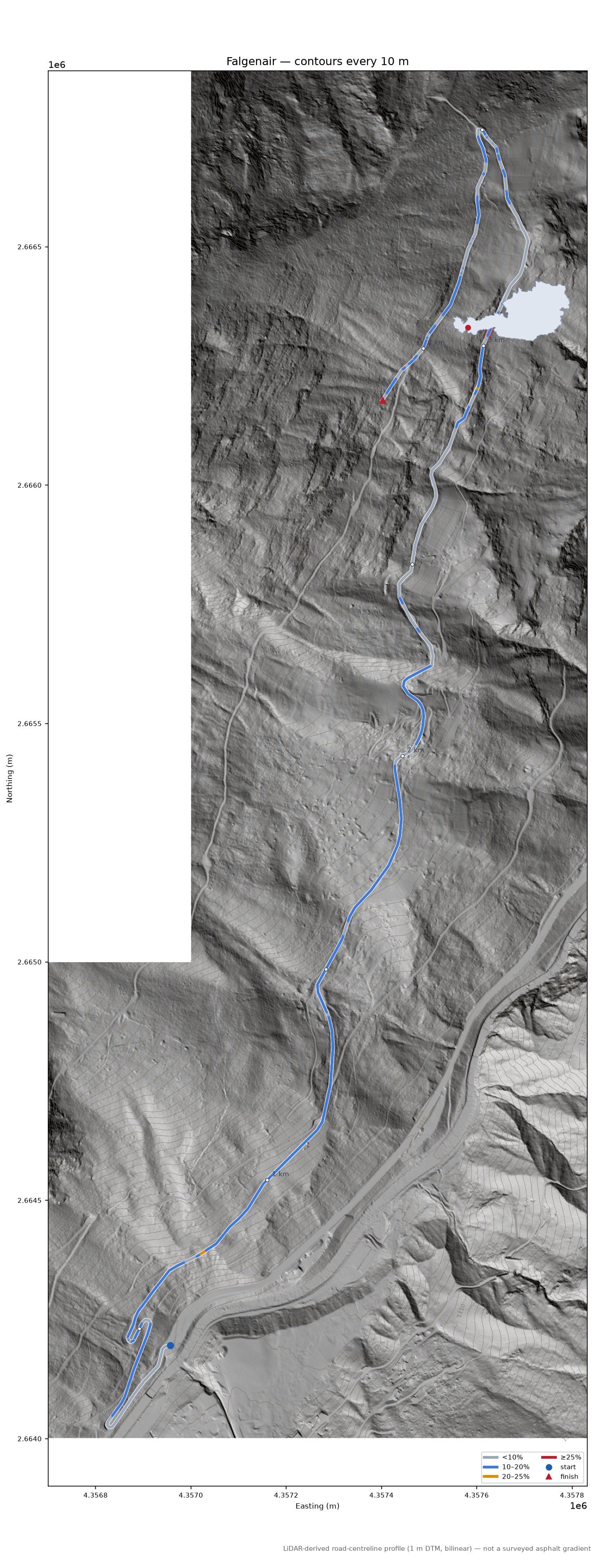 Falgenair LiDAR hillshade map with contours