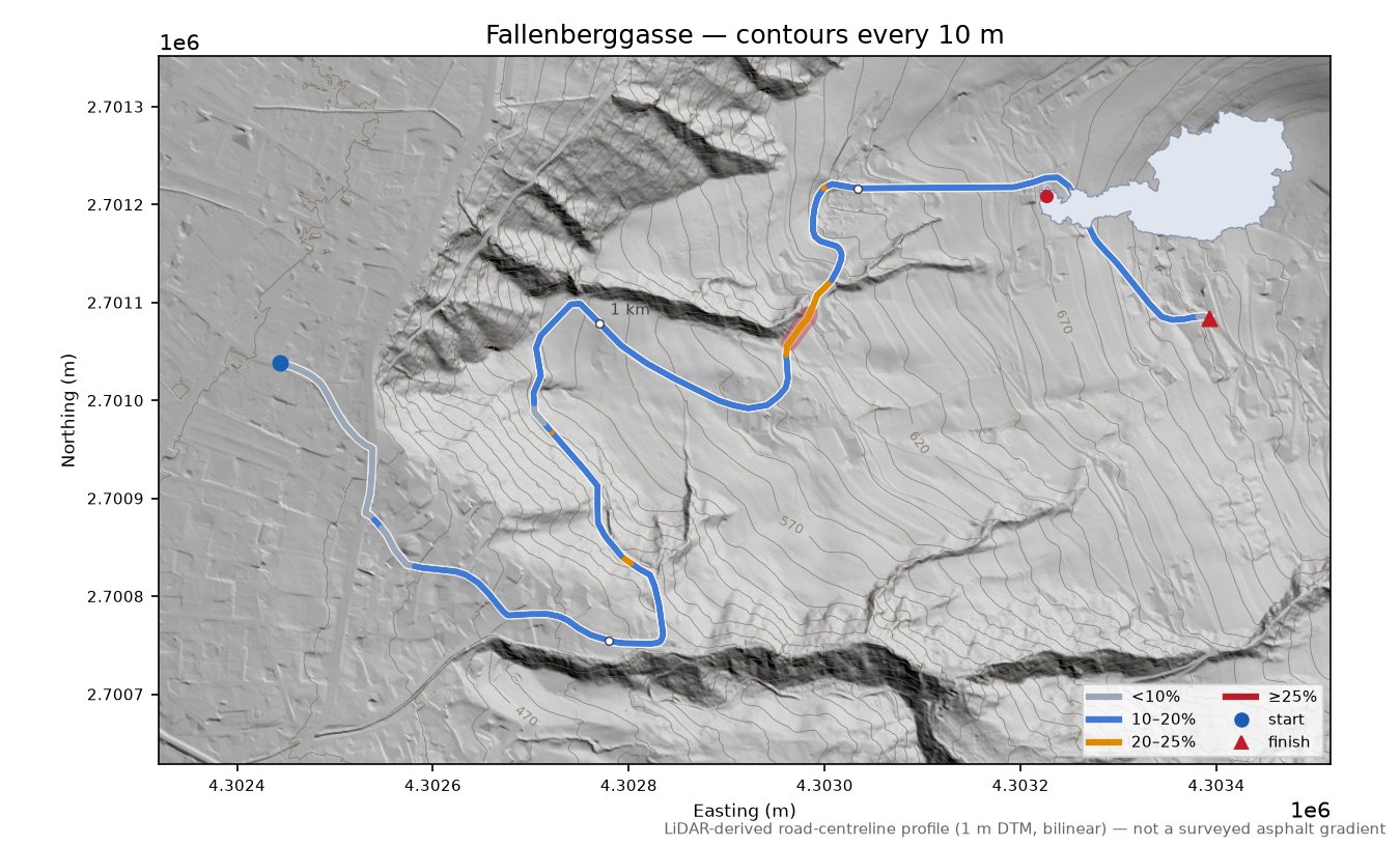 Fallenberggasse LiDAR hillshade map with contours