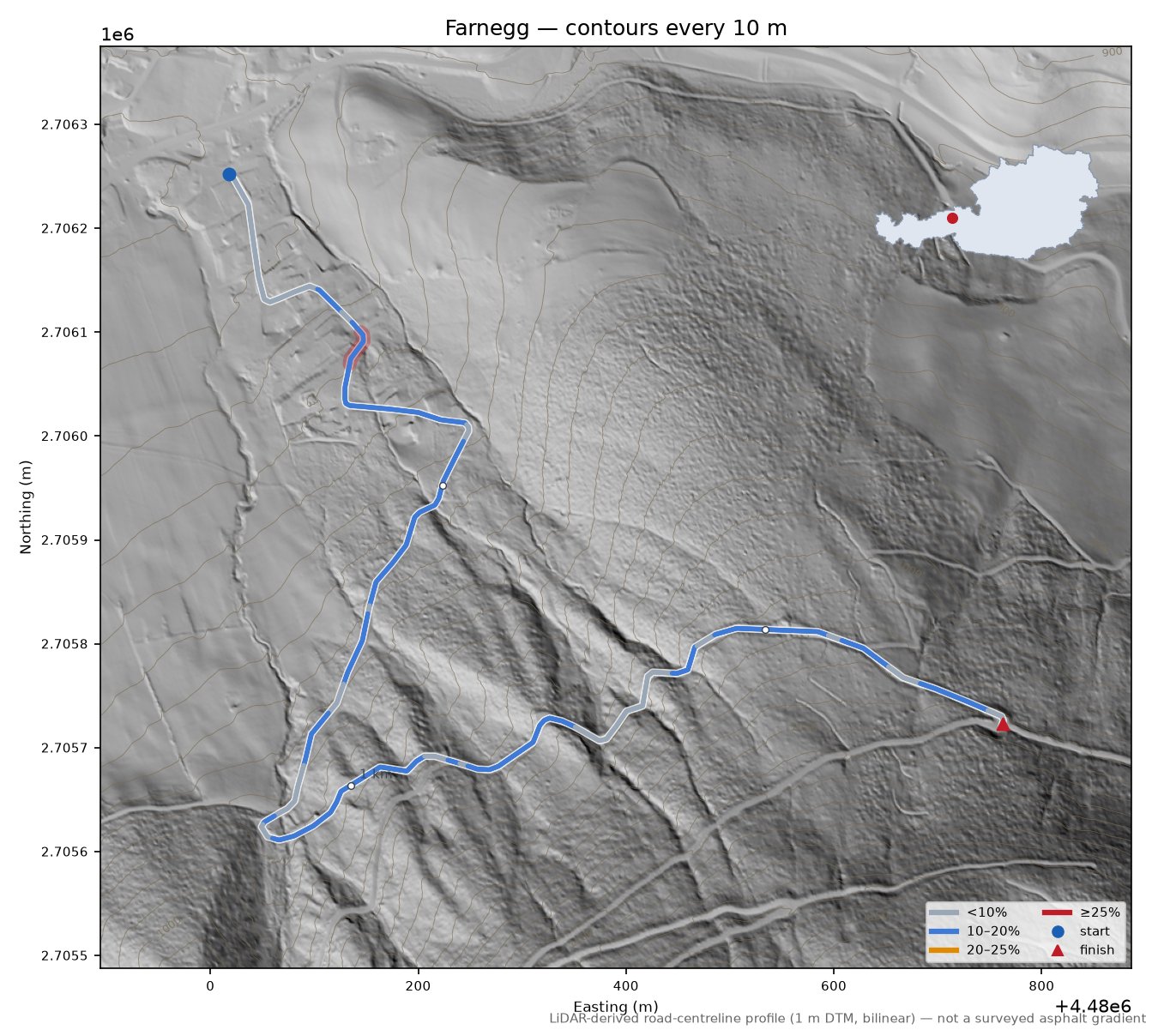 Farnegg LiDAR hillshade map with contours