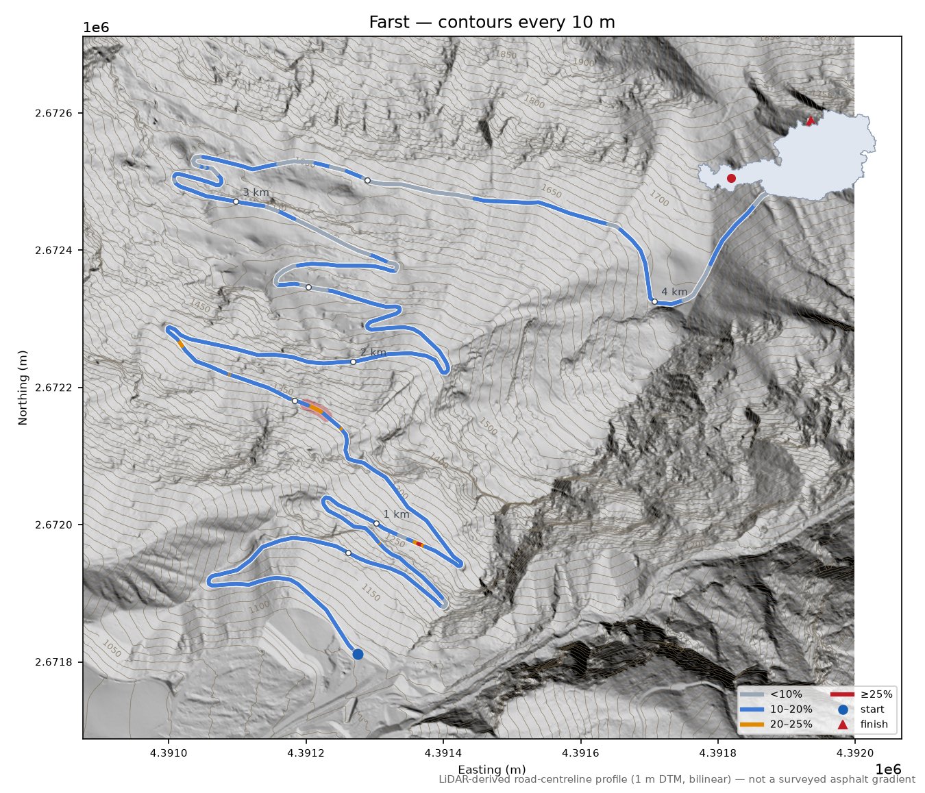 Farst LiDAR hillshade map with contours