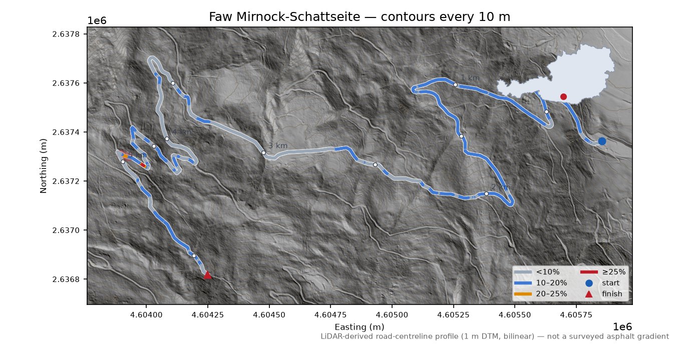 Faw Mirnock-Schattseite LiDAR hillshade map with contours