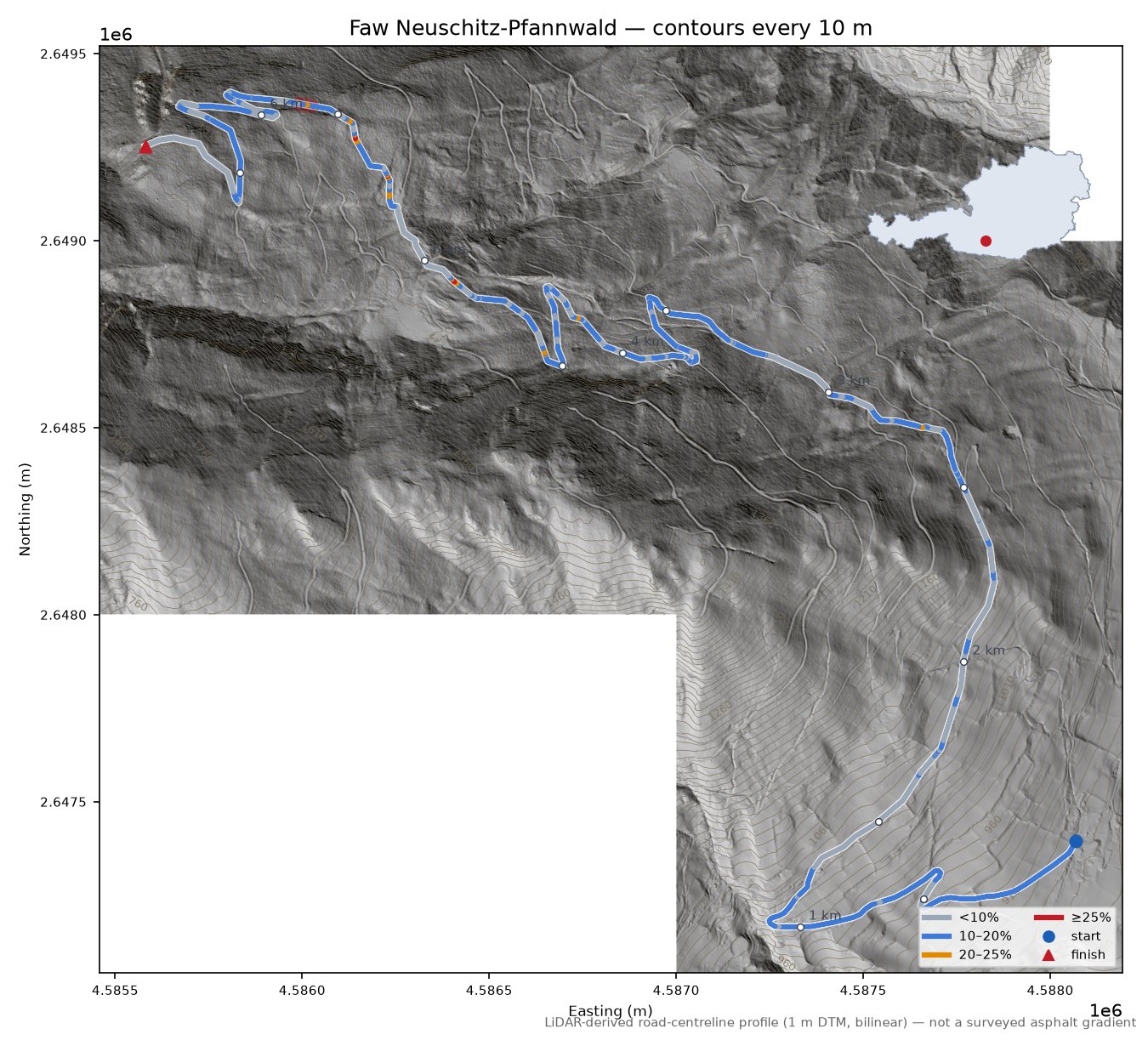 Faw Neuschitz-Pfannwald LiDAR hillshade map with contours