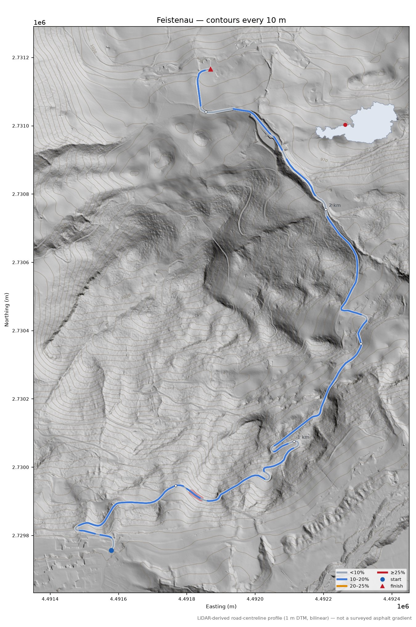 Feistenau LiDAR hillshade map with contours