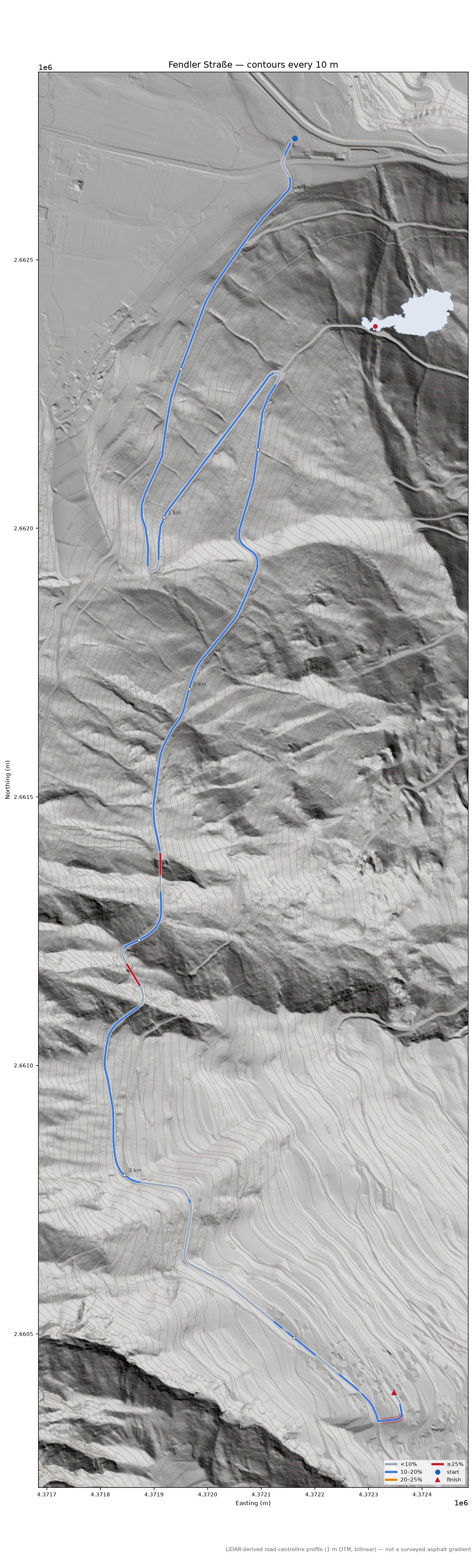 Fendler Straße LiDAR hillshade map with contours