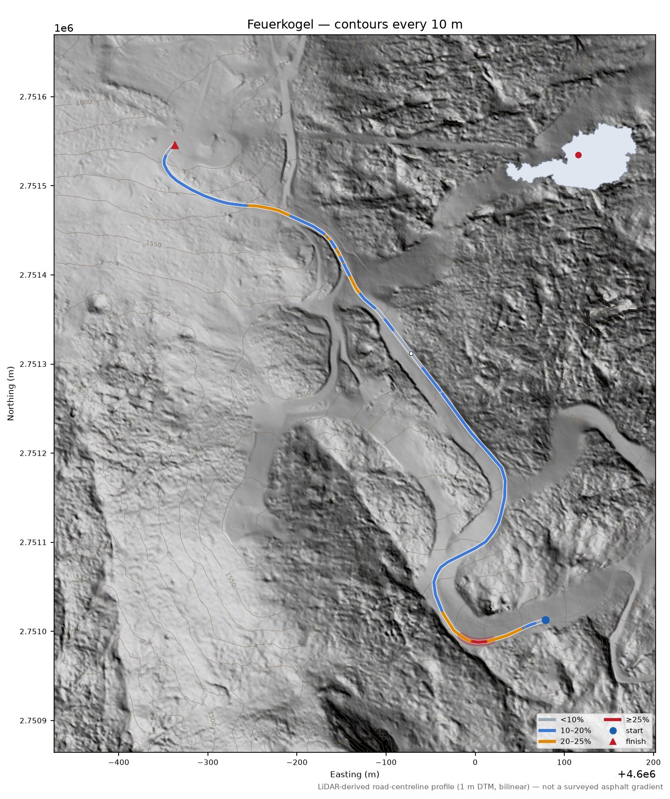 Feuerkogel LiDAR hillshade map with contours