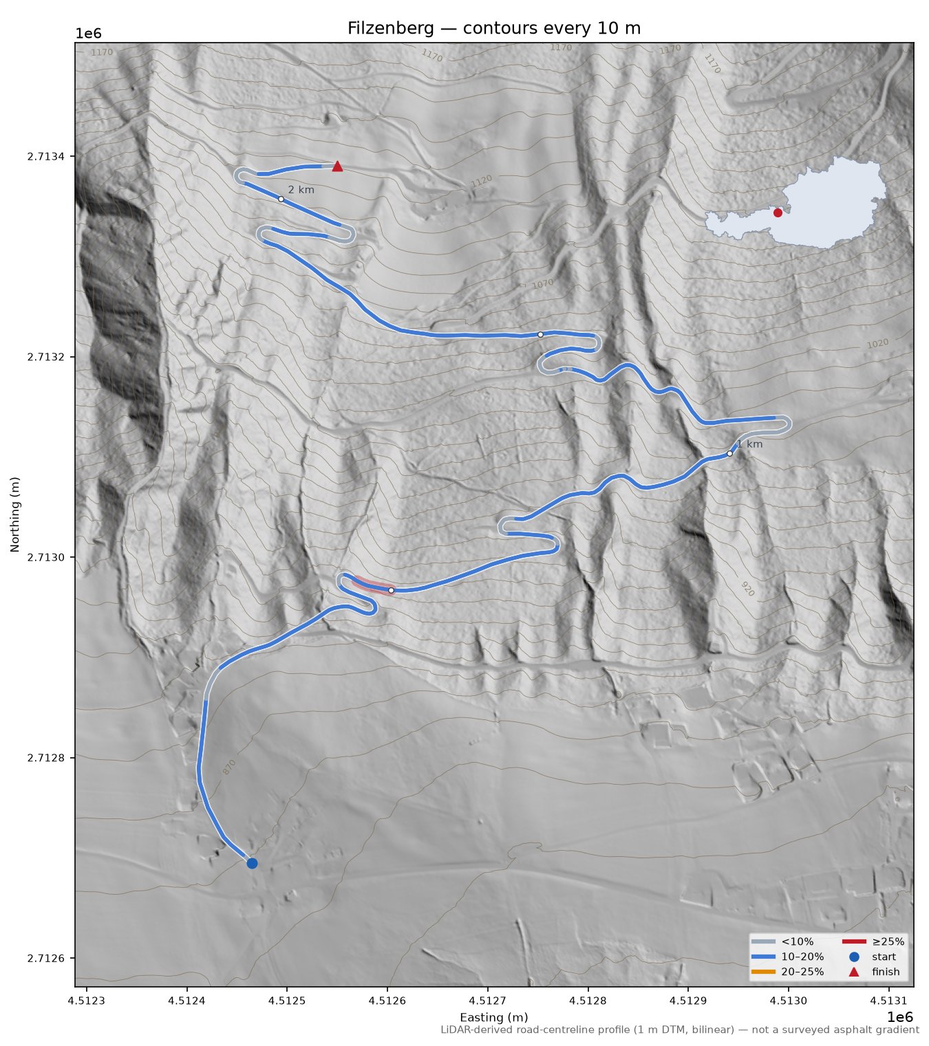 Filzenberg LiDAR hillshade map with contours