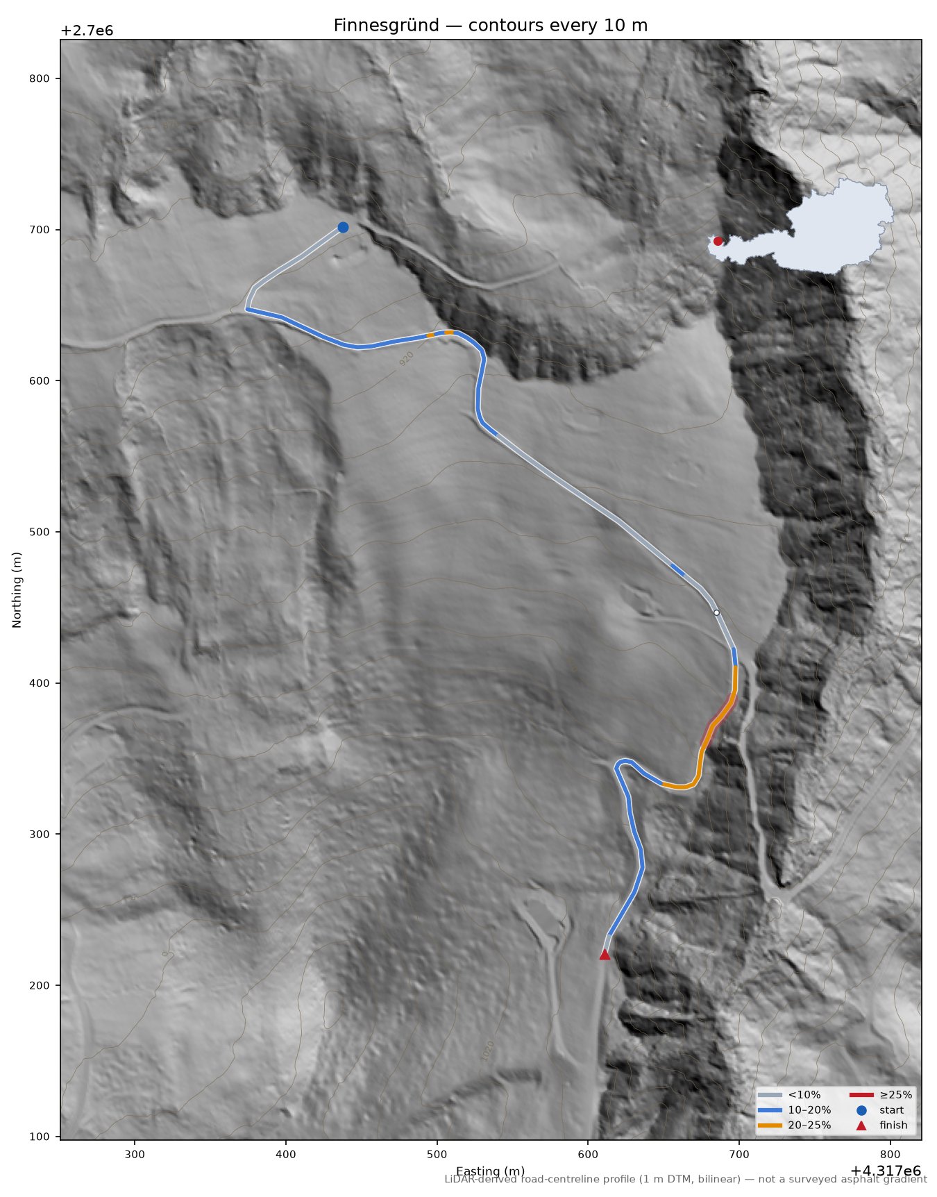 Finnesgründ LiDAR hillshade map with contours