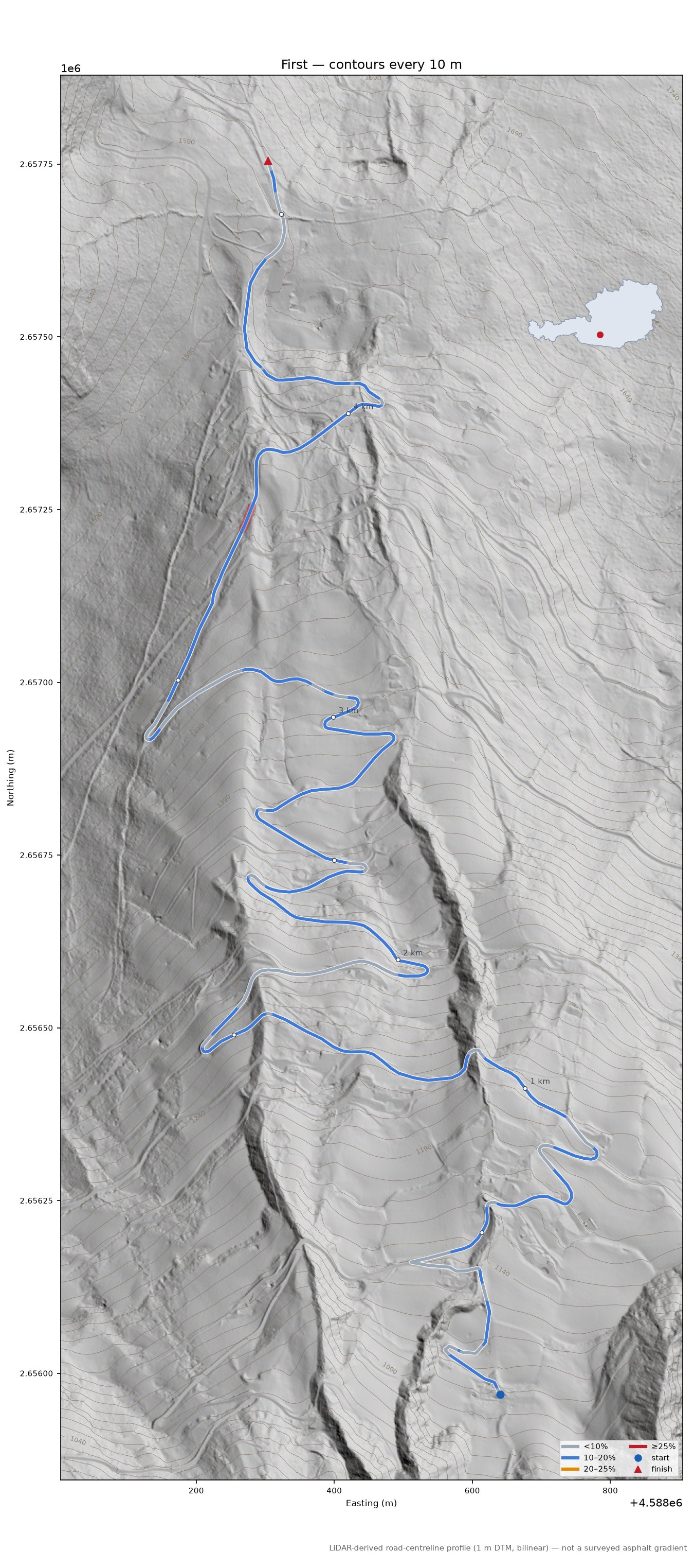 First LiDAR hillshade map with contours