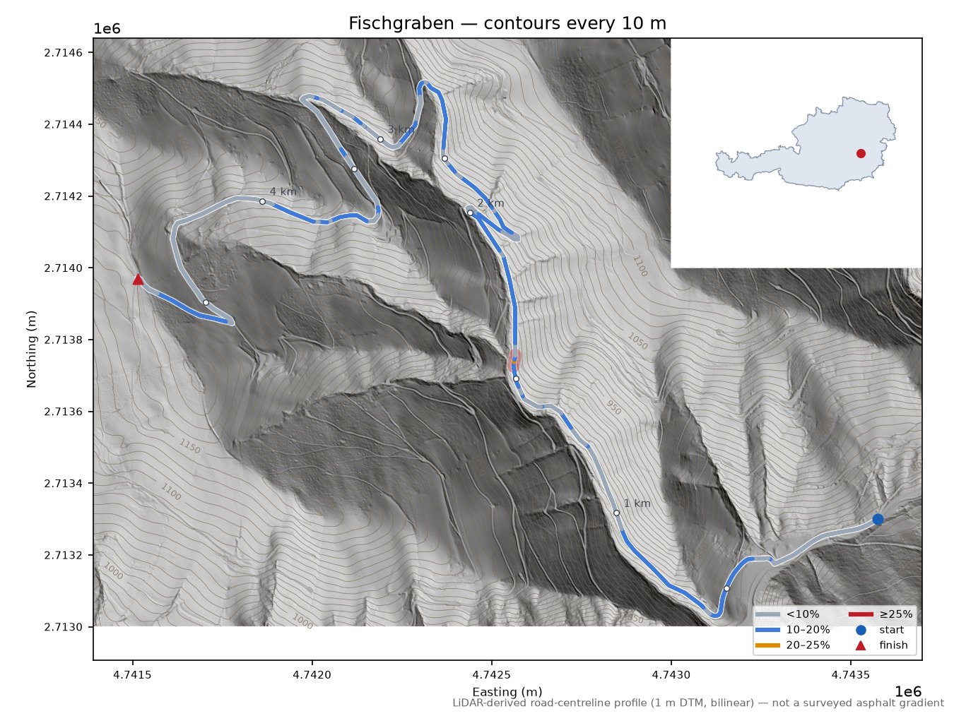 Fischgraben LiDAR hillshade map with contours