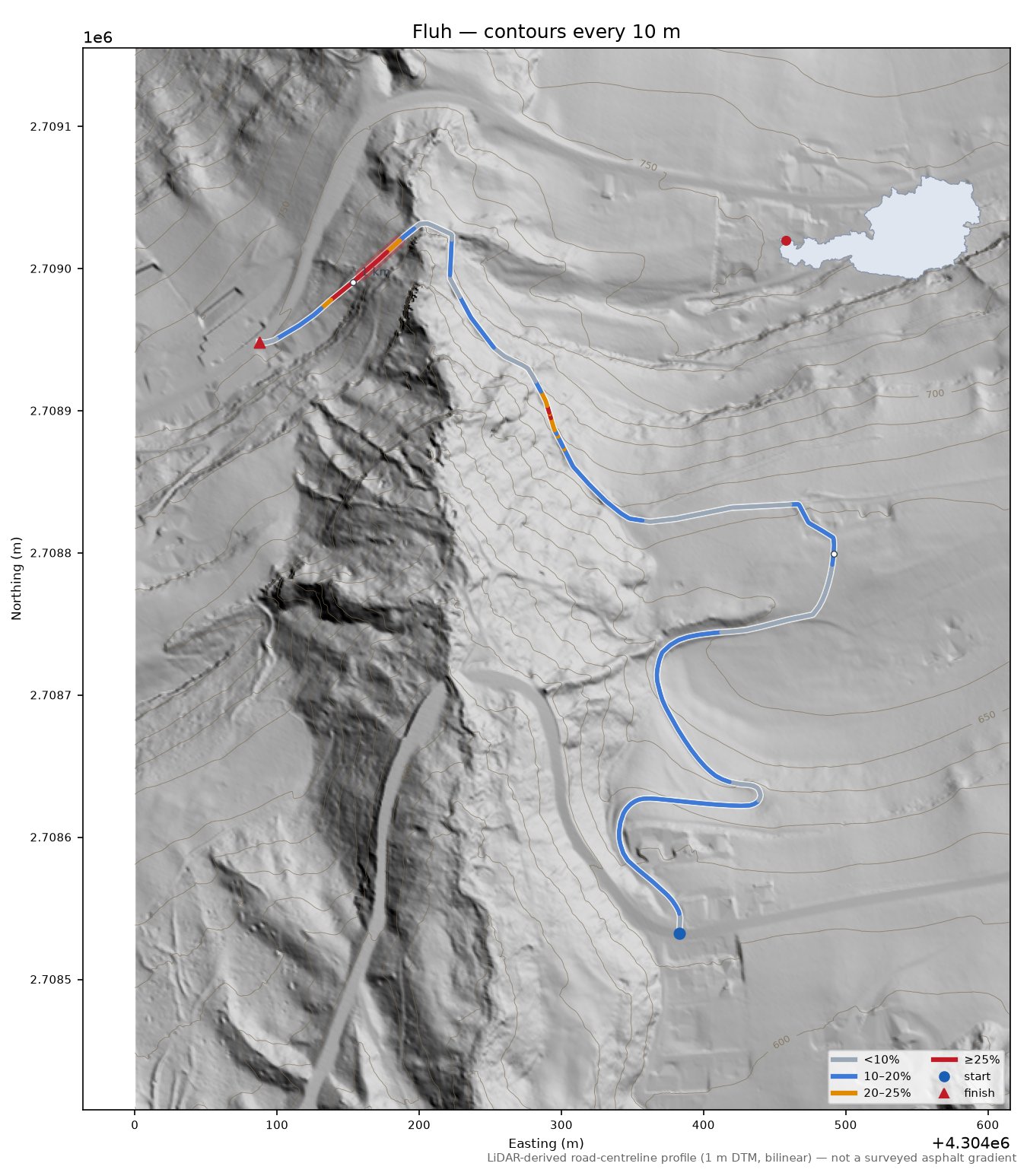 Fluh LiDAR hillshade map with contours