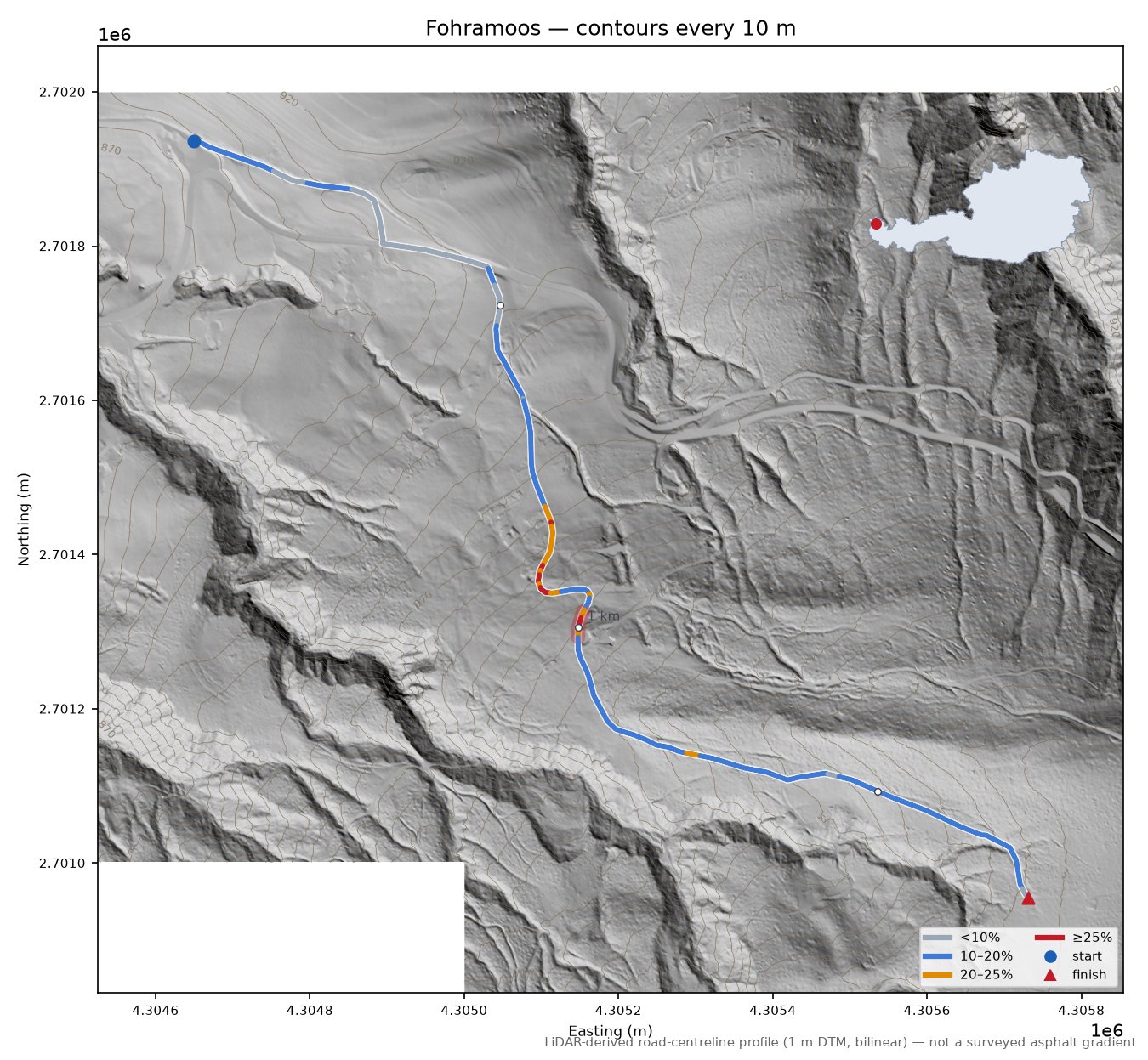 Fohramoos LiDAR hillshade map with contours