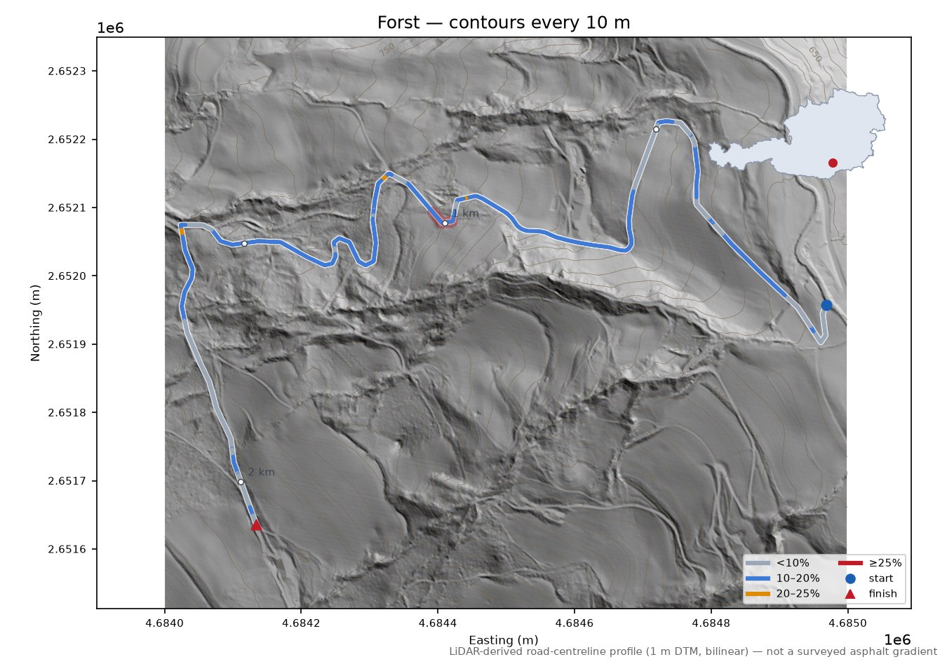 Forst LiDAR hillshade map with contours