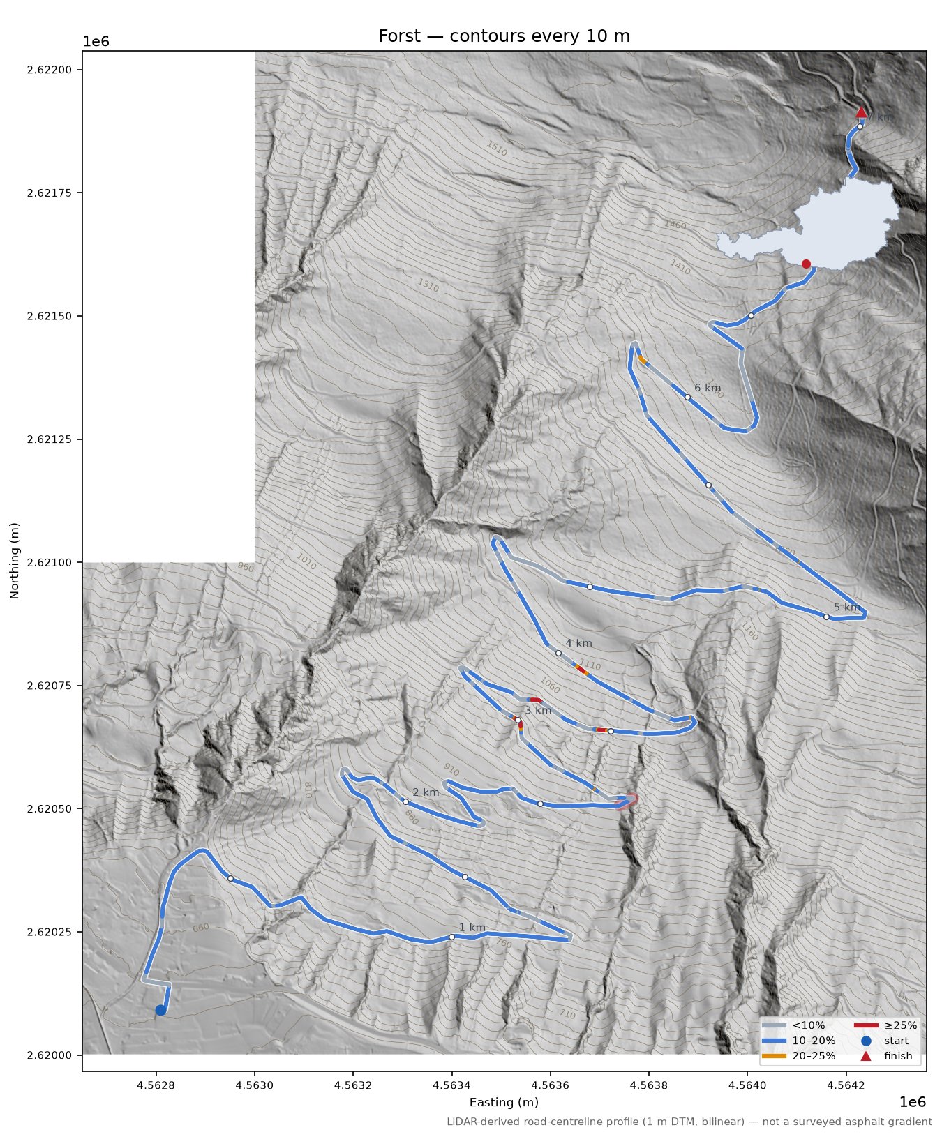 Forst LiDAR hillshade map with contours