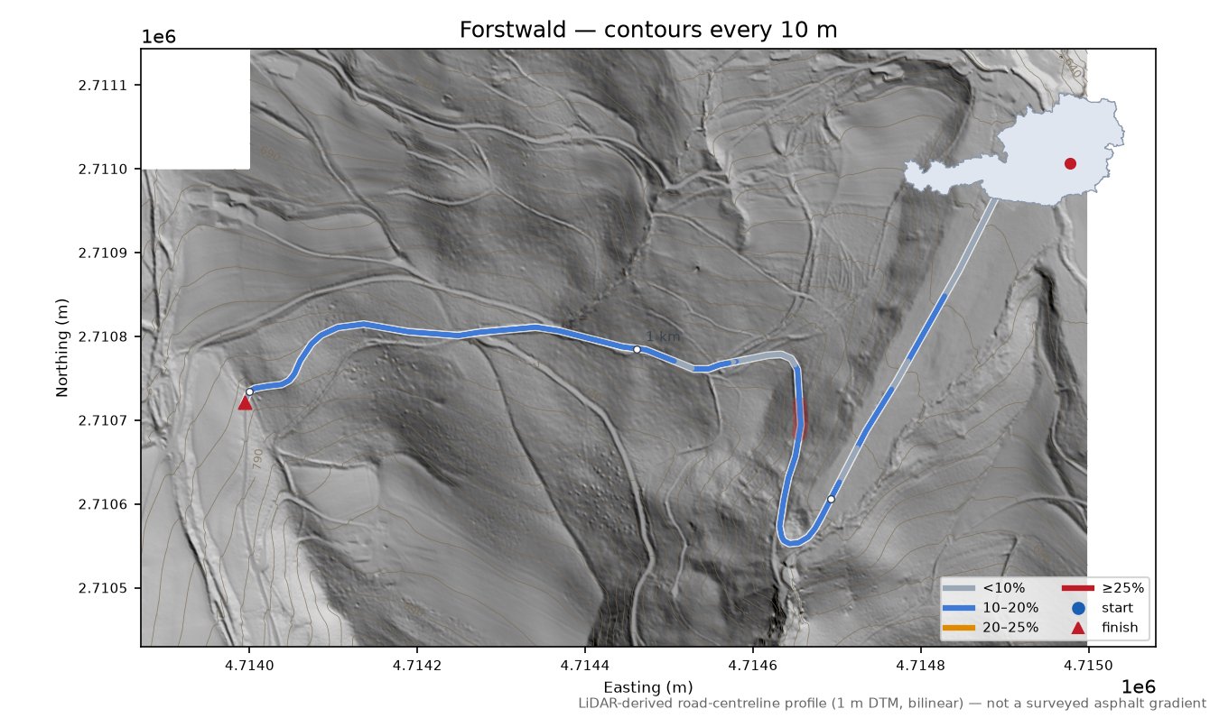 Forstwald LiDAR hillshade map with contours