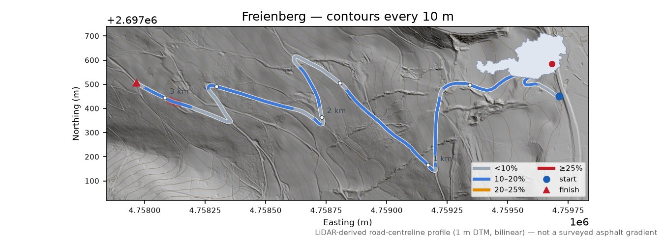 Freienberg LiDAR hillshade map with contours