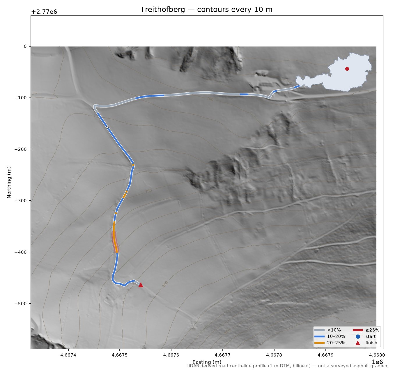 Freithofberg LiDAR hillshade map with contours