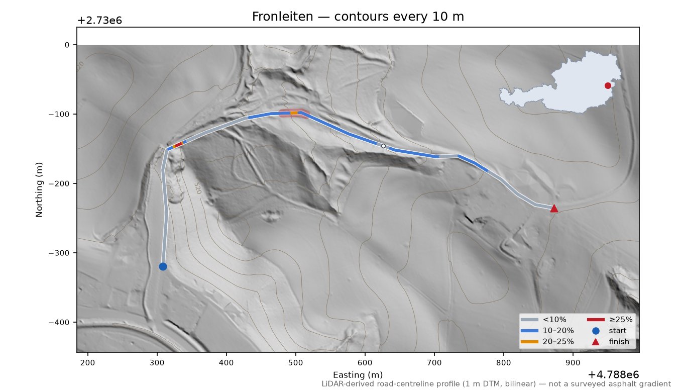 Fronleiten LiDAR hillshade map with contours