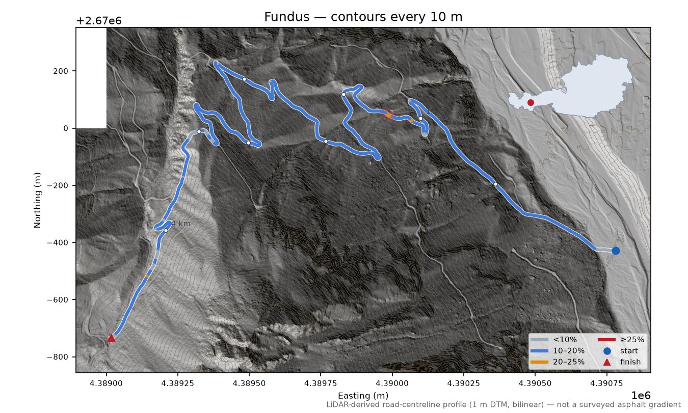 Fundus LiDAR hillshade map with contours
