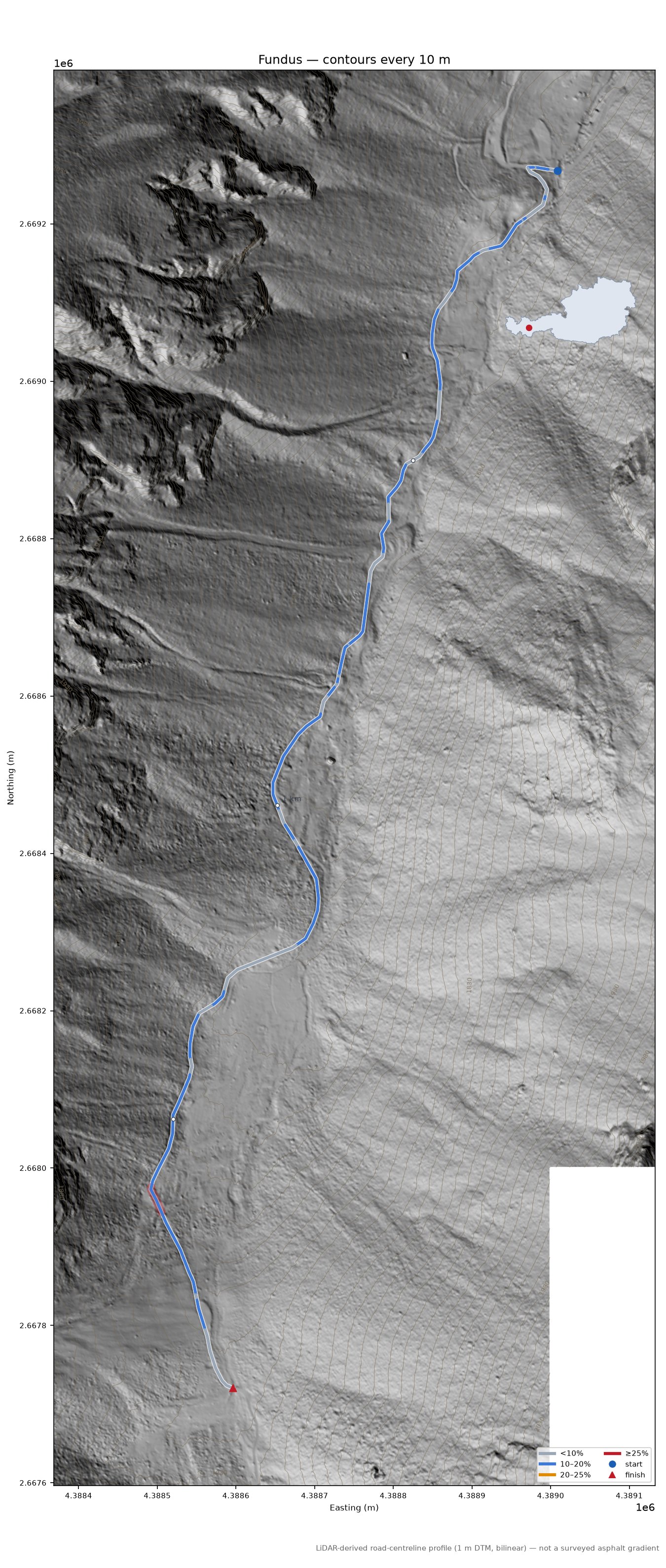 Fundus LiDAR hillshade map with contours