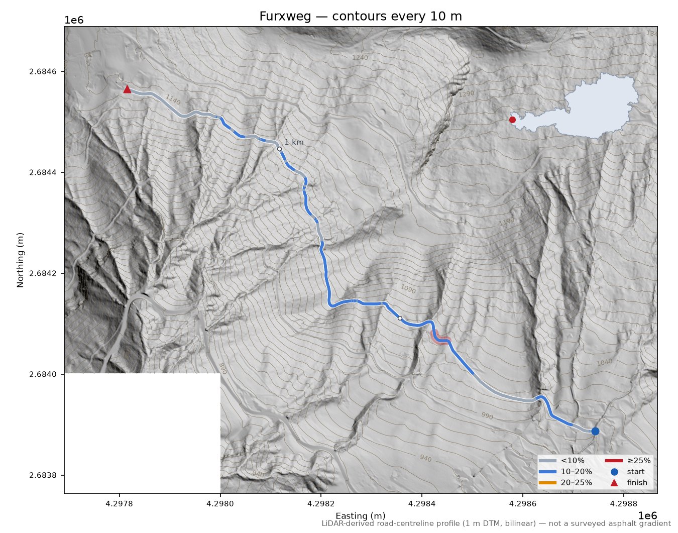 Furxweg LiDAR hillshade map with contours