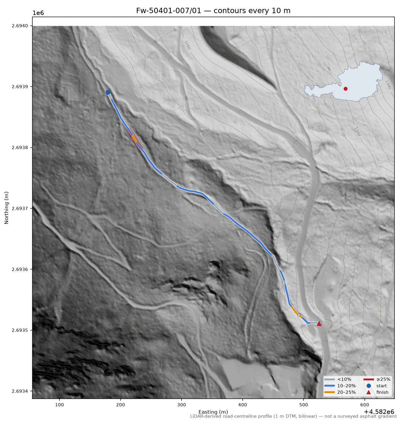 Fw-50401-007/01 LiDAR hillshade map with contours