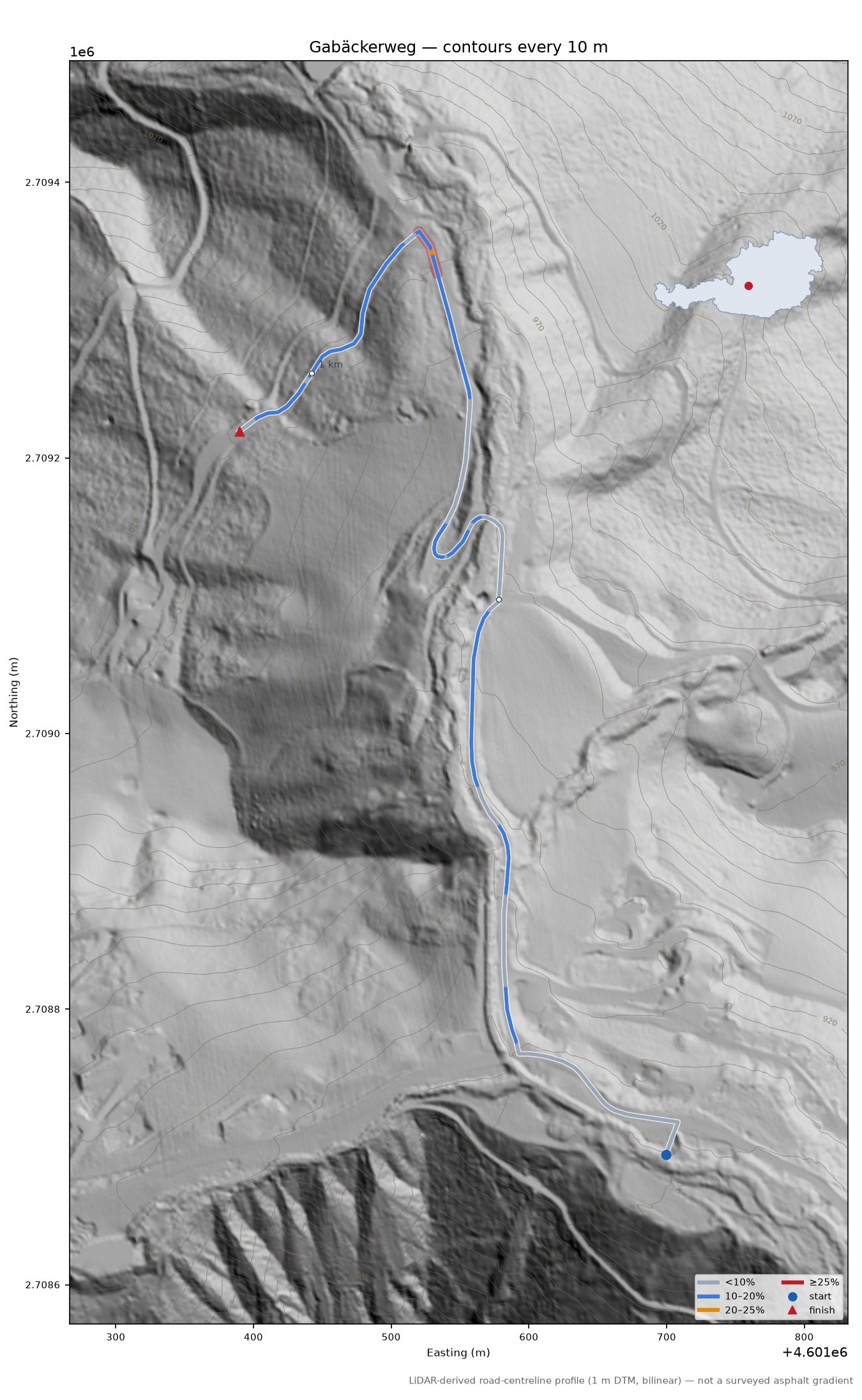 Gabäckerweg LiDAR hillshade map with contours