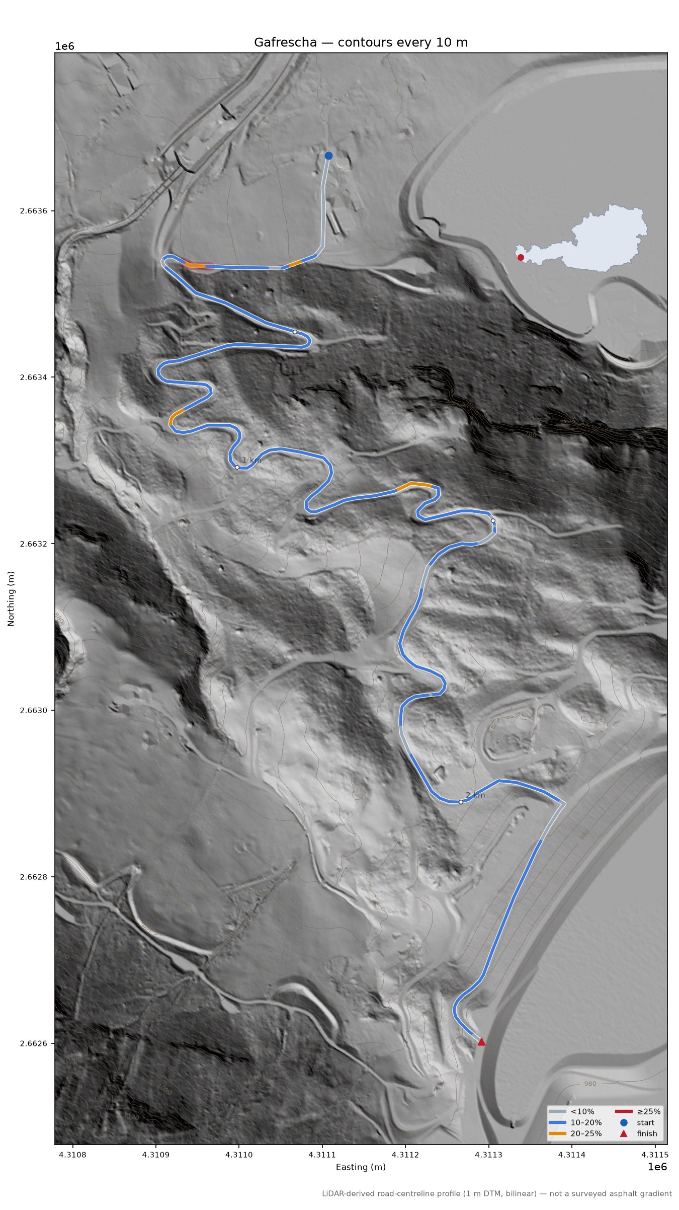Gafrescha LiDAR hillshade map with contours
