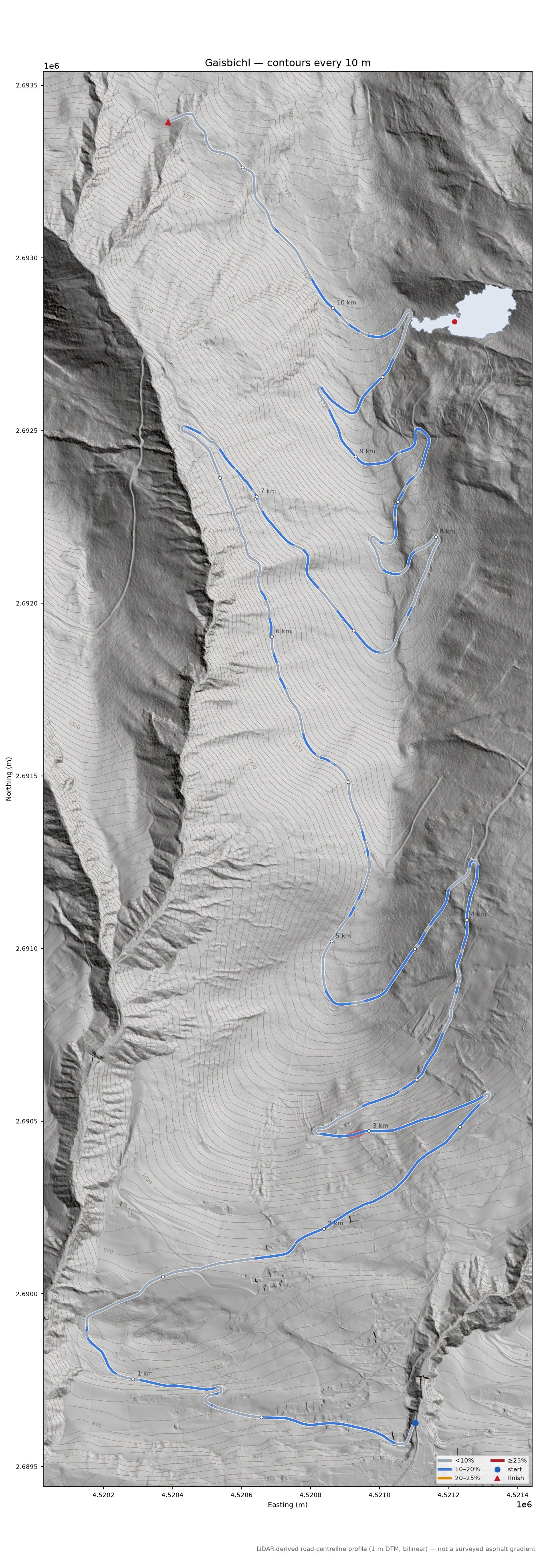 Gaisbichl LiDAR hillshade map with contours