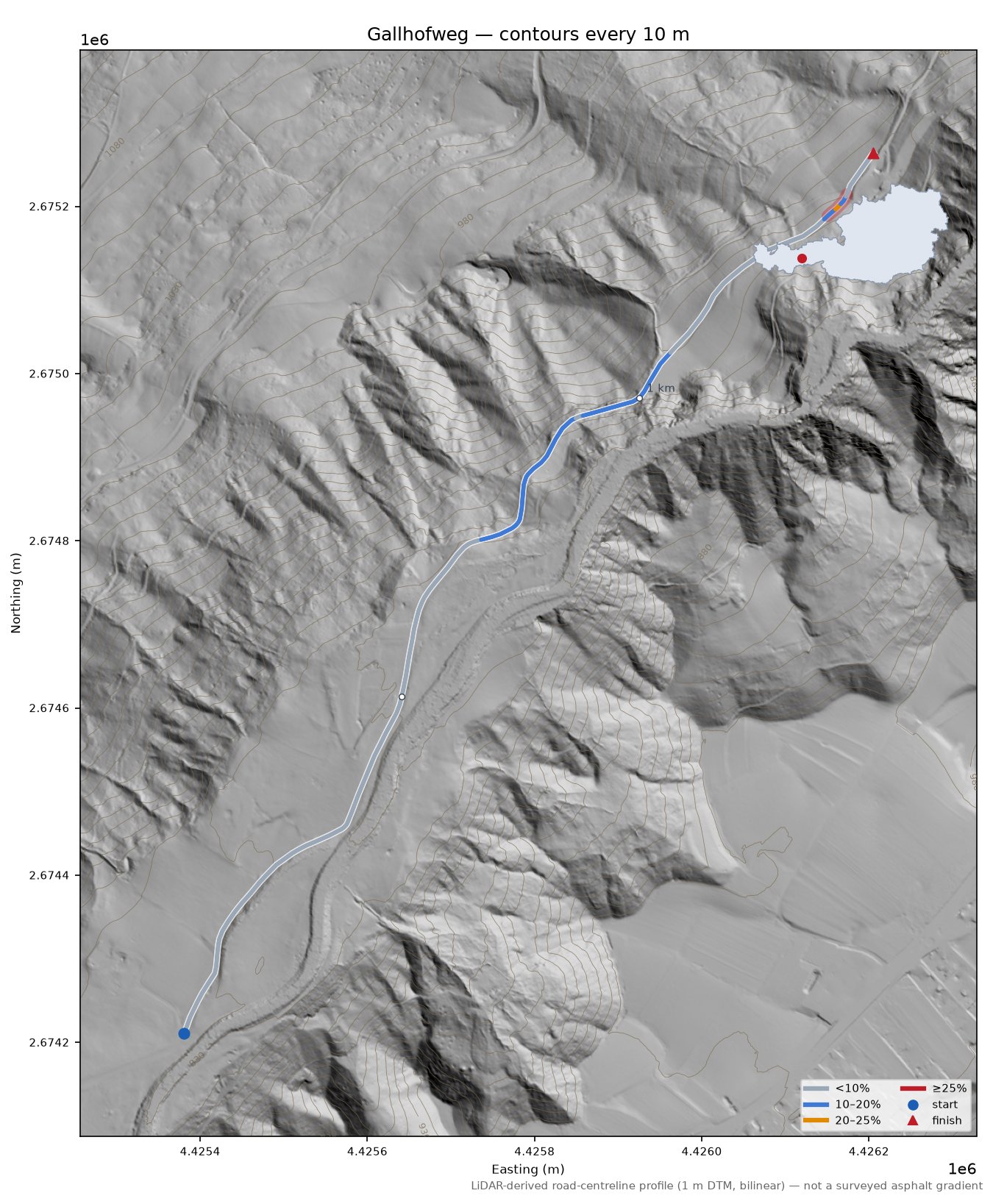 Gallhofweg LiDAR hillshade map with contours