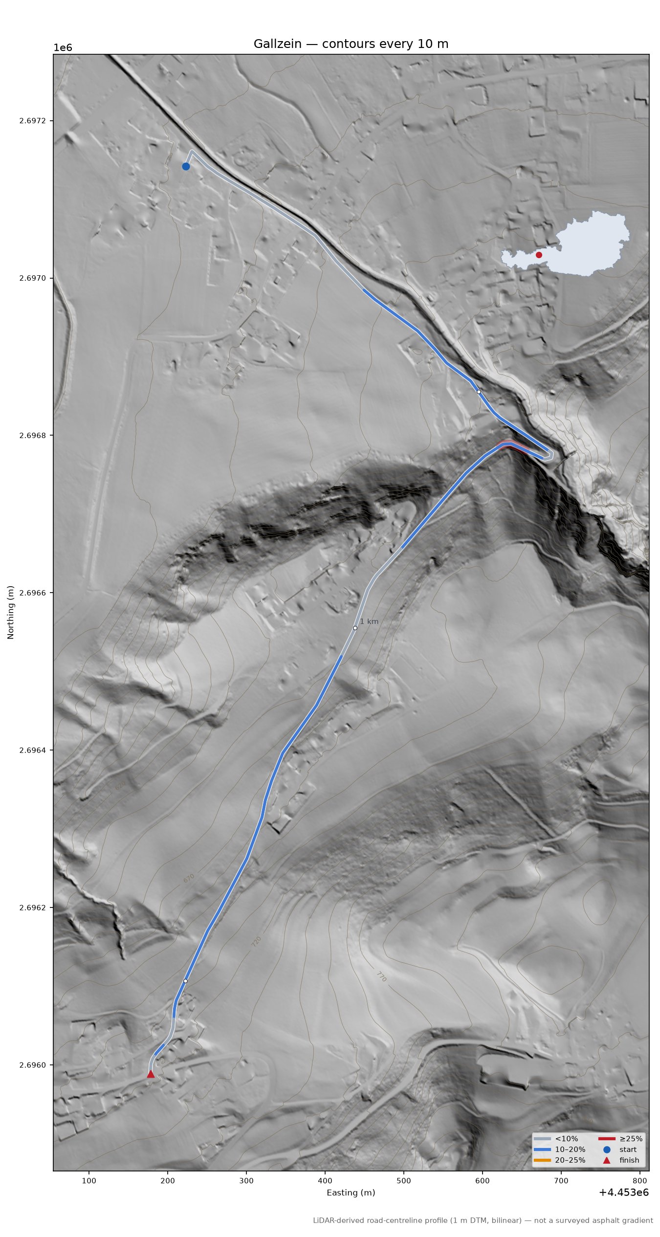 Gallzein LiDAR hillshade map with contours