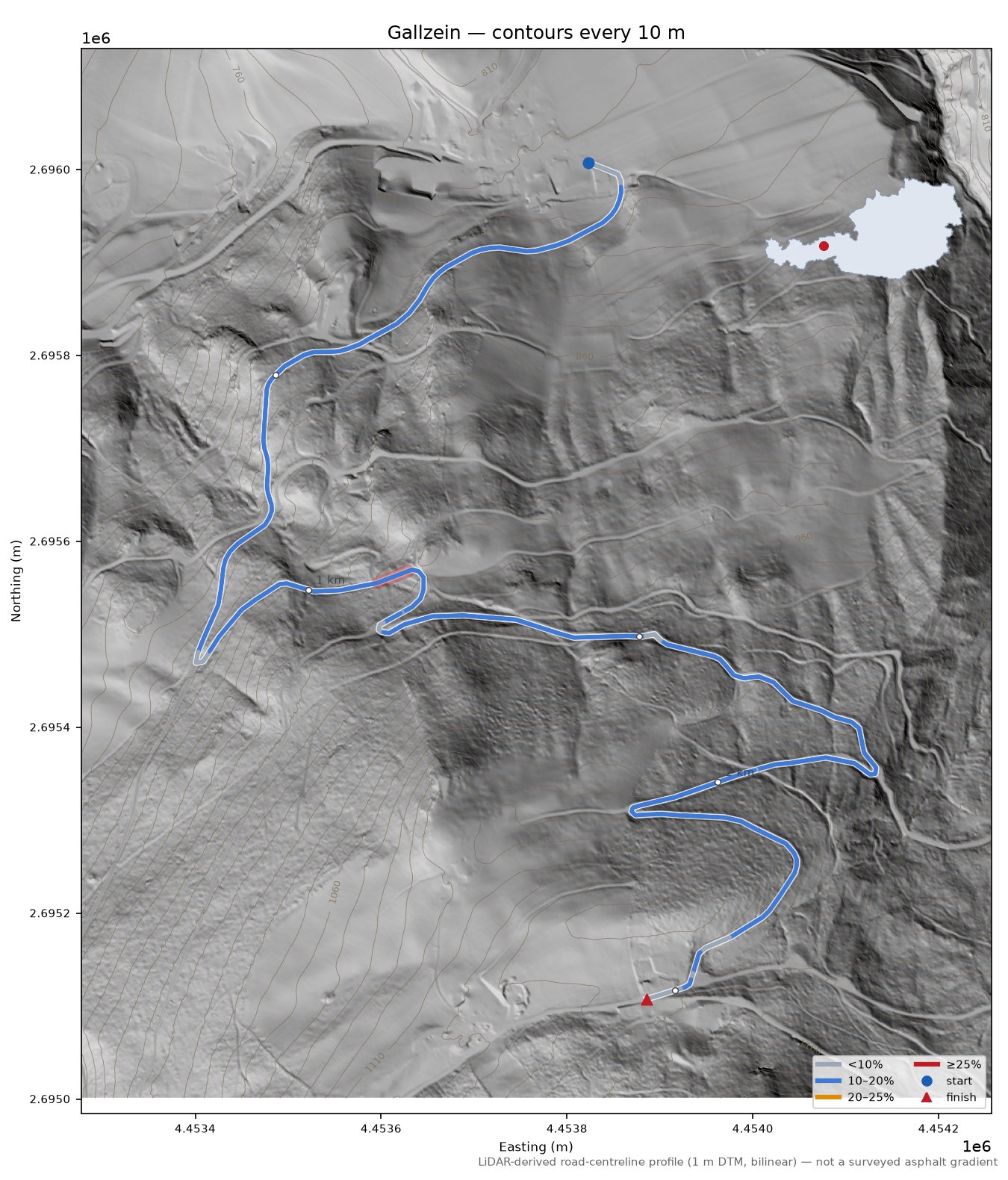 Gallzein LiDAR hillshade map with contours