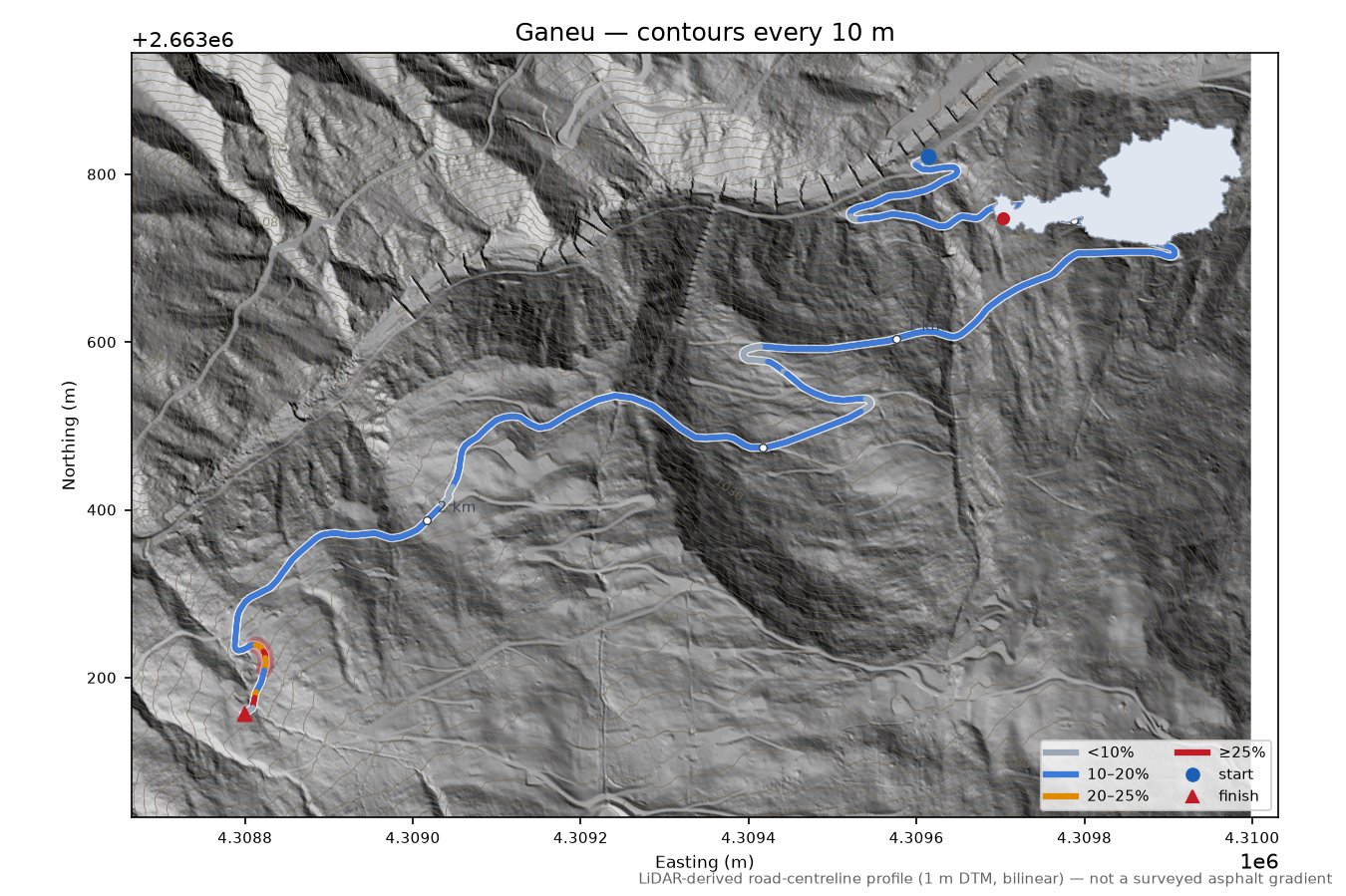 Ganeu LiDAR hillshade map with contours