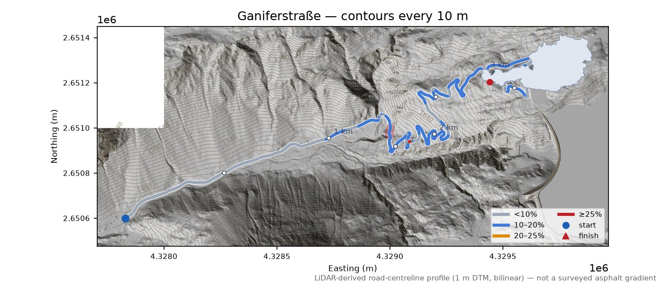 Ganiferstraße LiDAR hillshade map with contours
