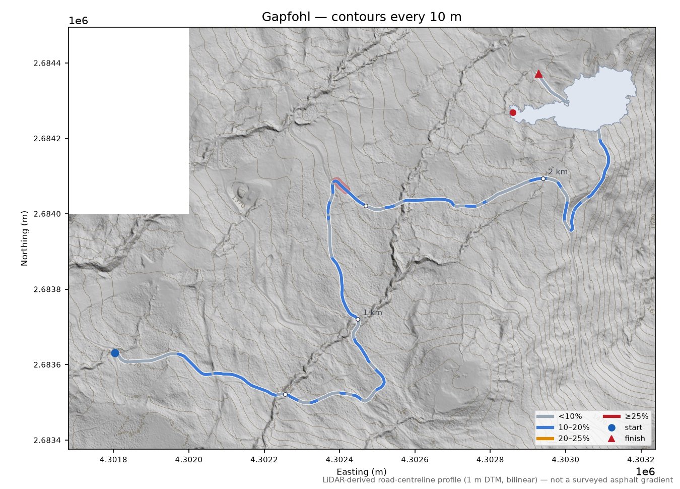 Gapfohl LiDAR hillshade map with contours