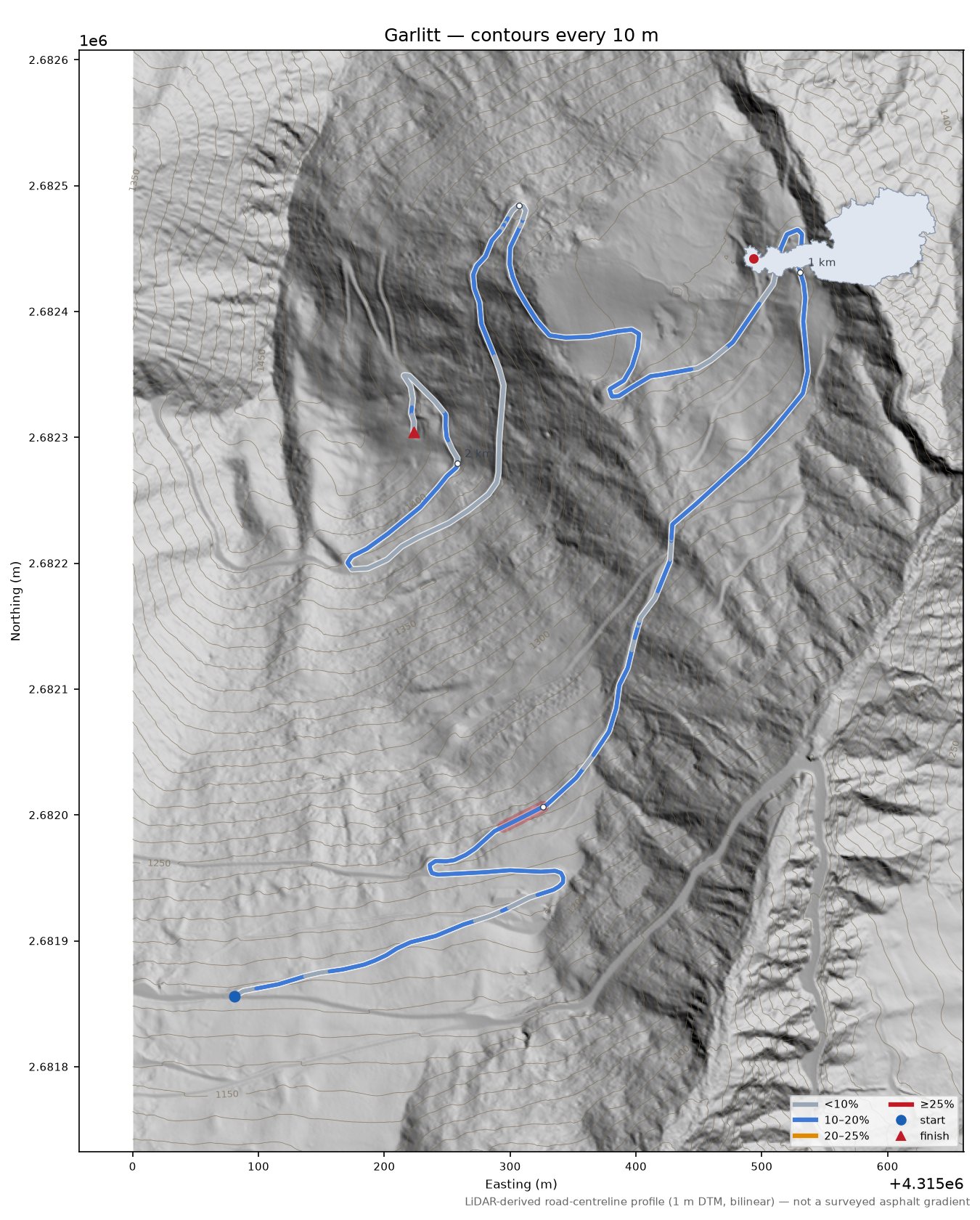 Garlitt LiDAR hillshade map with contours