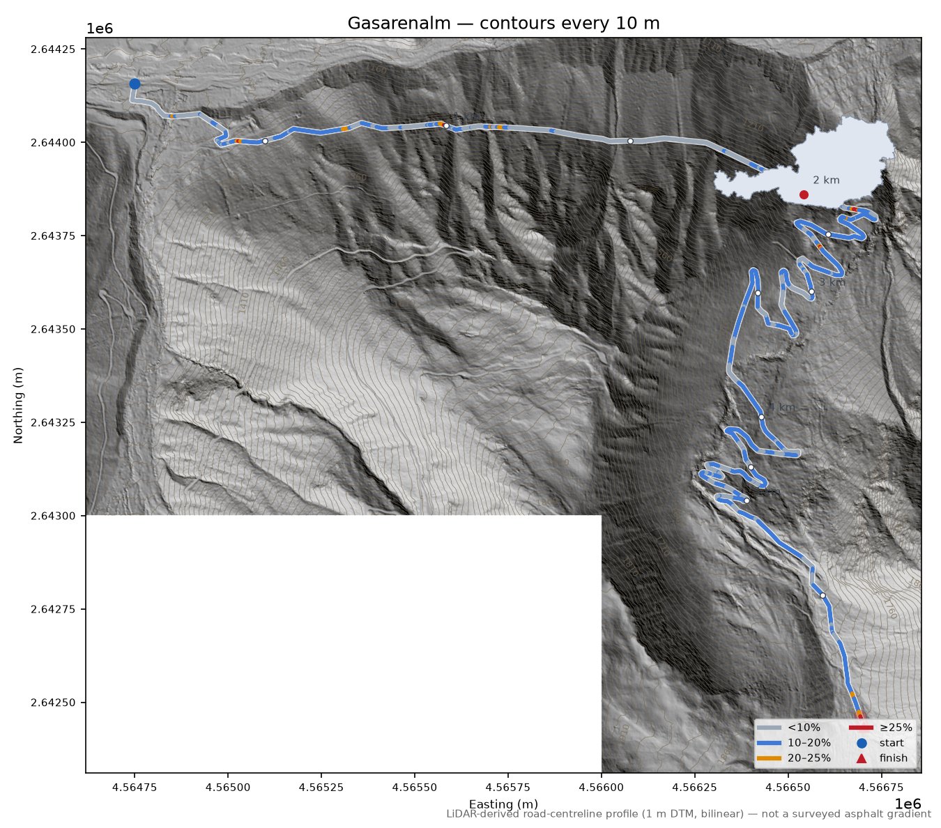Gasarenalm LiDAR hillshade map with contours