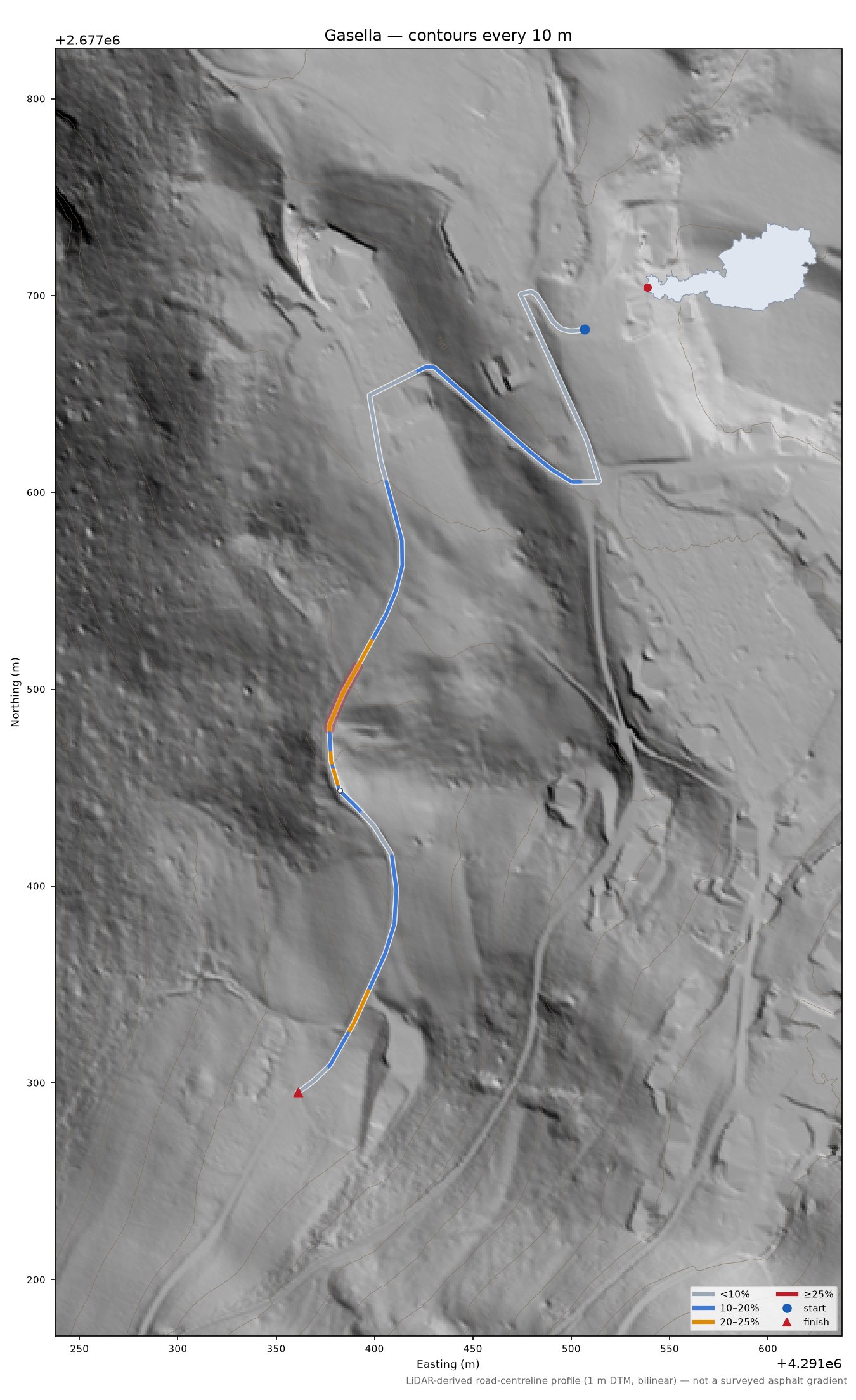 Gasella LiDAR hillshade map with contours