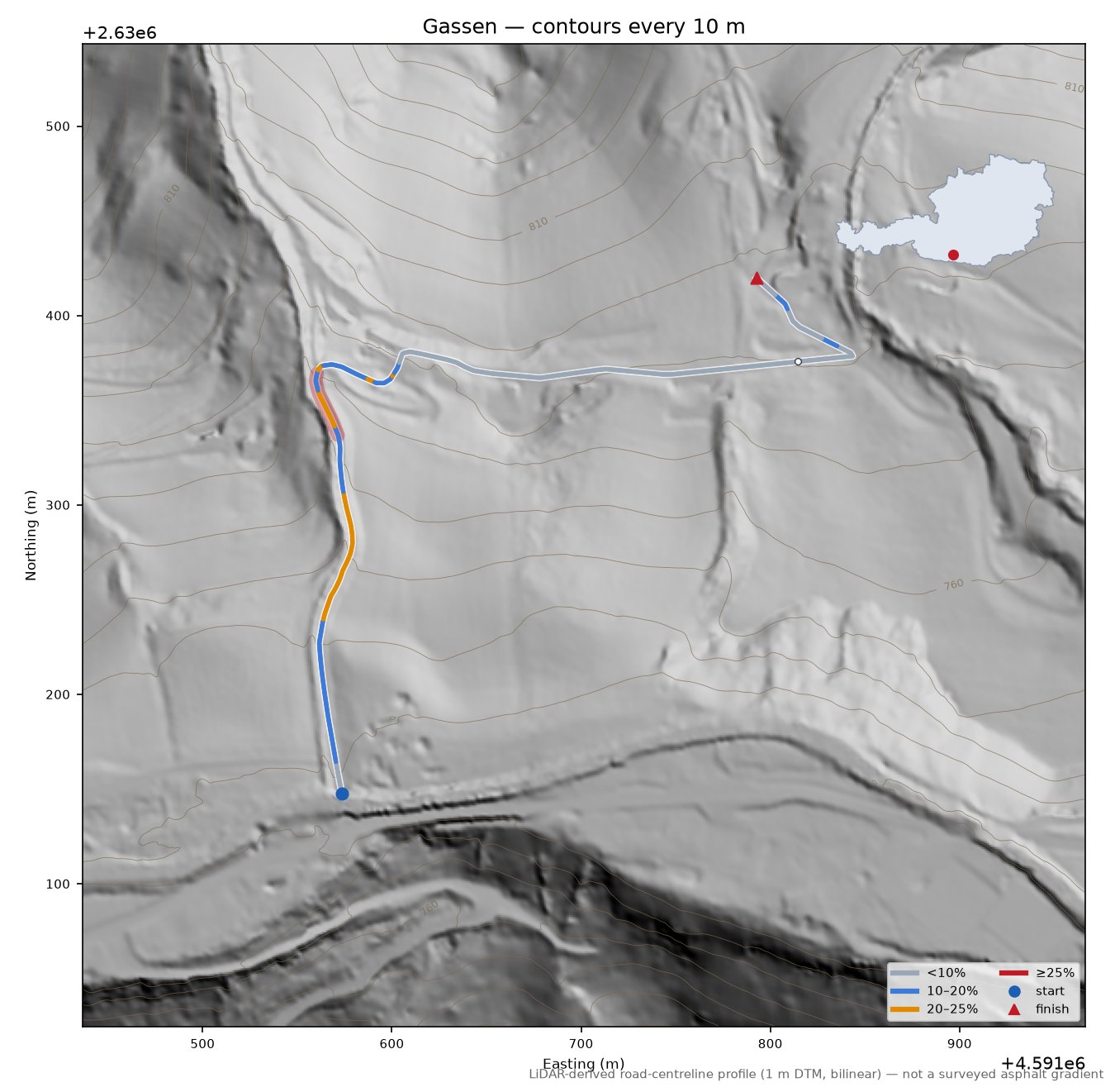 Gassen LiDAR hillshade map with contours